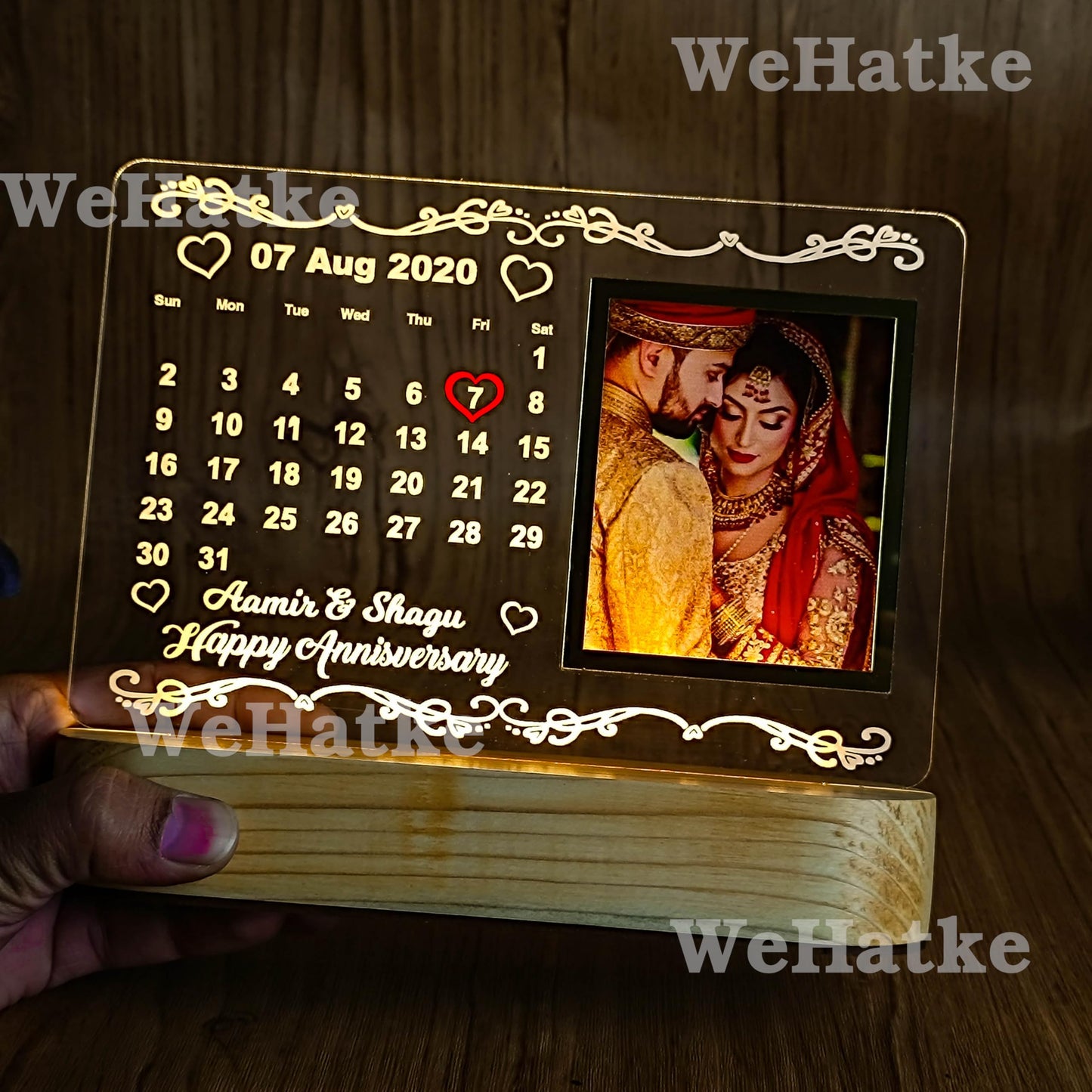 WEHATKE Customized/Personalized 3D Illusion Calendar Photo Frame With Name Date And Photo | Best wedding/Marrige anniversary Gift For Couple, Husband or Wife