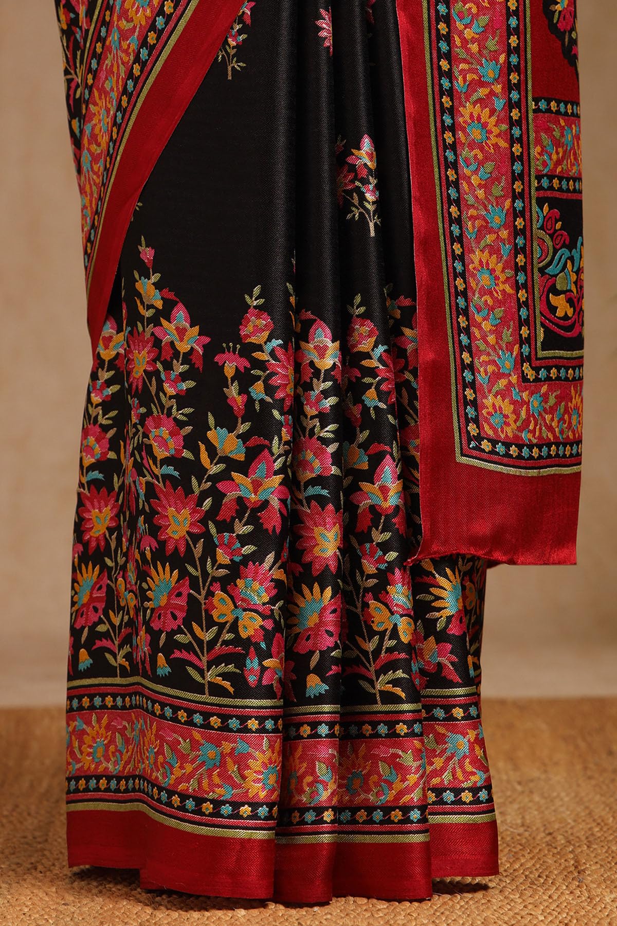 Soch Womens Black Pashmina Floral Print Saree