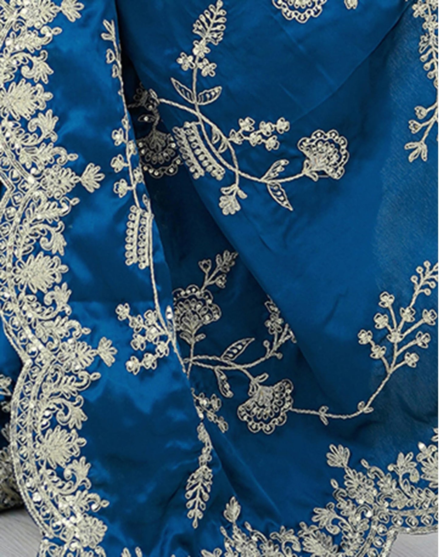 Satrani Women's Satin Embroidery & Sequin Work Saree with Unstitched Blouse Piece (4858S171N_Teal Blue)