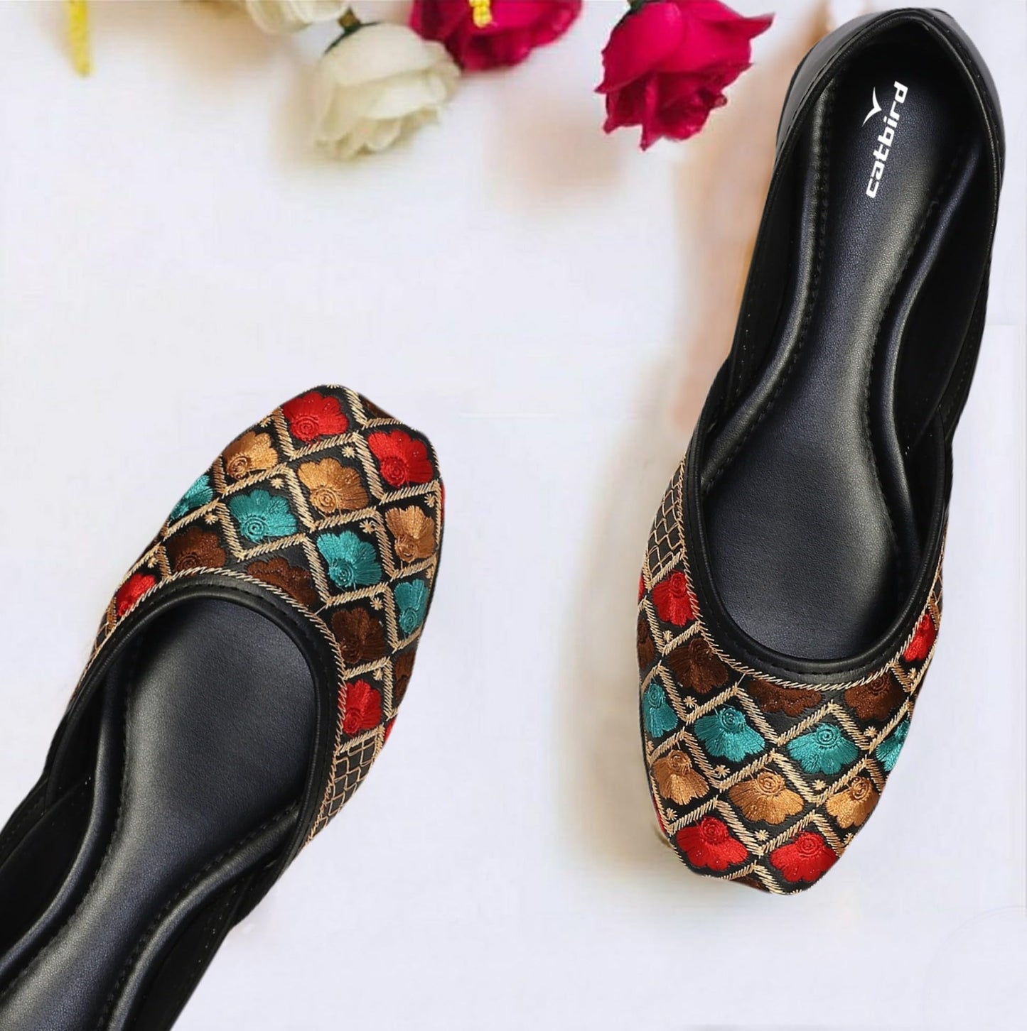 CatBird Women's Cool Black Designer Emboidery Ethnic Shoes Punjabi Jutis 9 UK