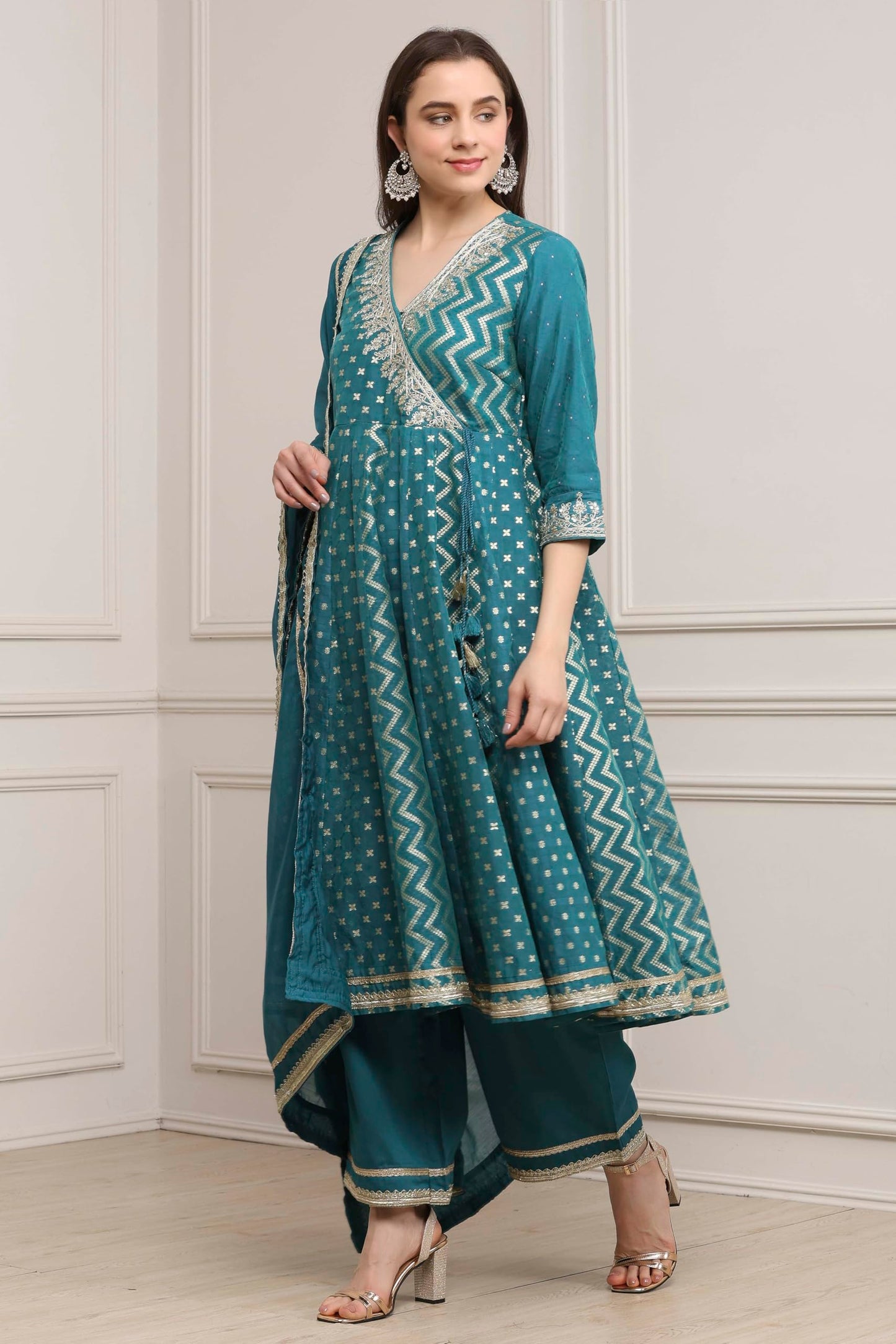 Biba Women Teal Green Poly Cotton Anarkali Suit Set_34