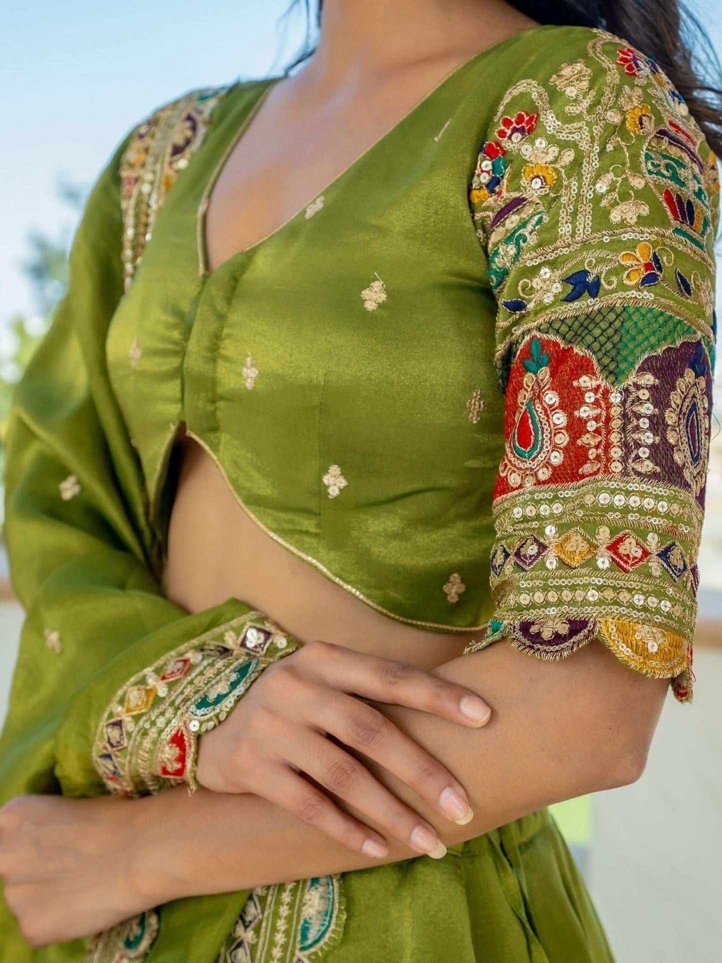 Zeel Clothing Women's Sequins Thread Embroidered Cosmos Silk Lehenga Choli With Dupatta (5128-Women-Lehenga-Choli-Latest; Free size) (Green)