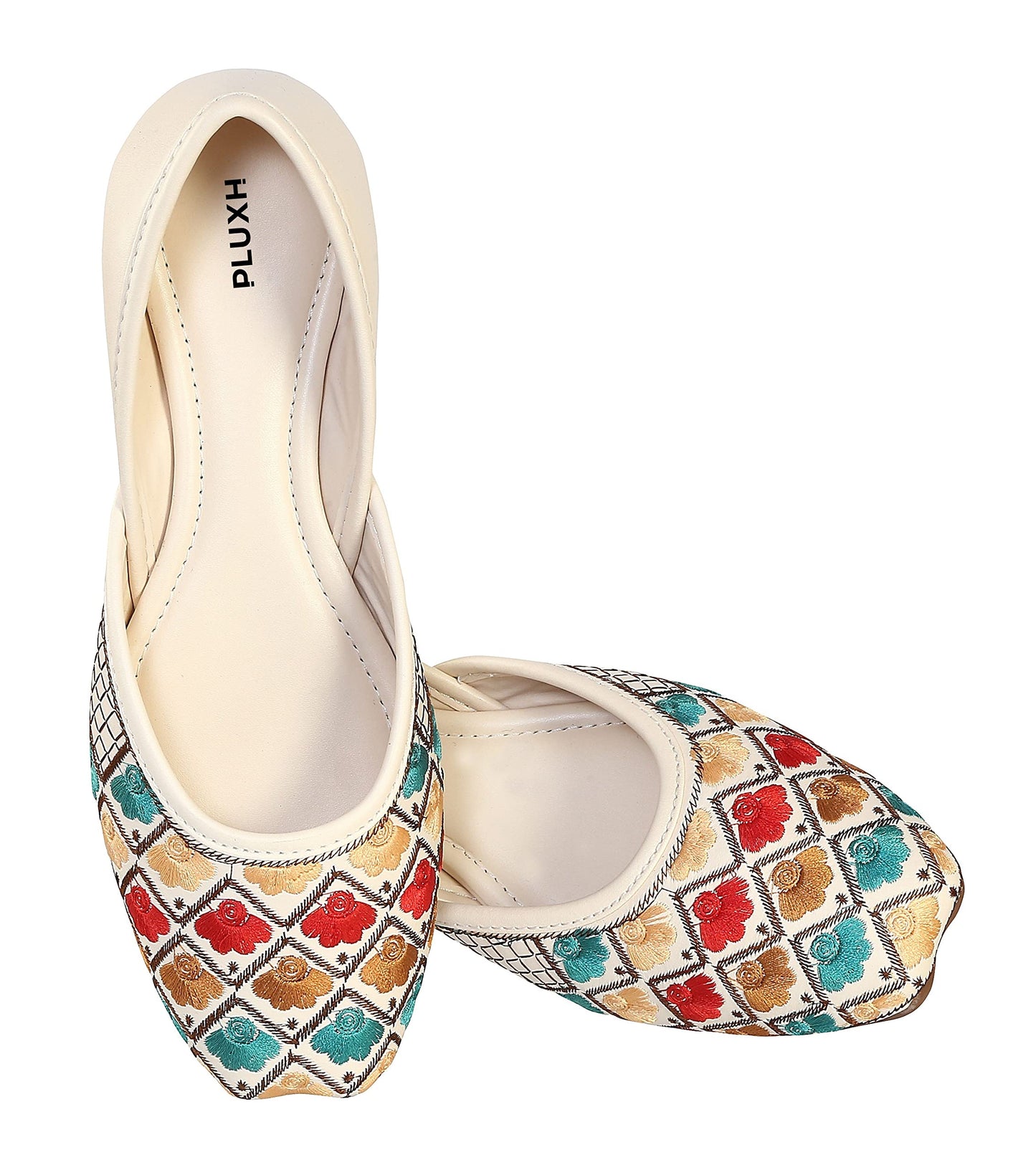 Pluxh Women's Butter Milk Designer Emboidery Ethnic Shoes Punjabi Jutis 6 Uk, Multi, Size_5