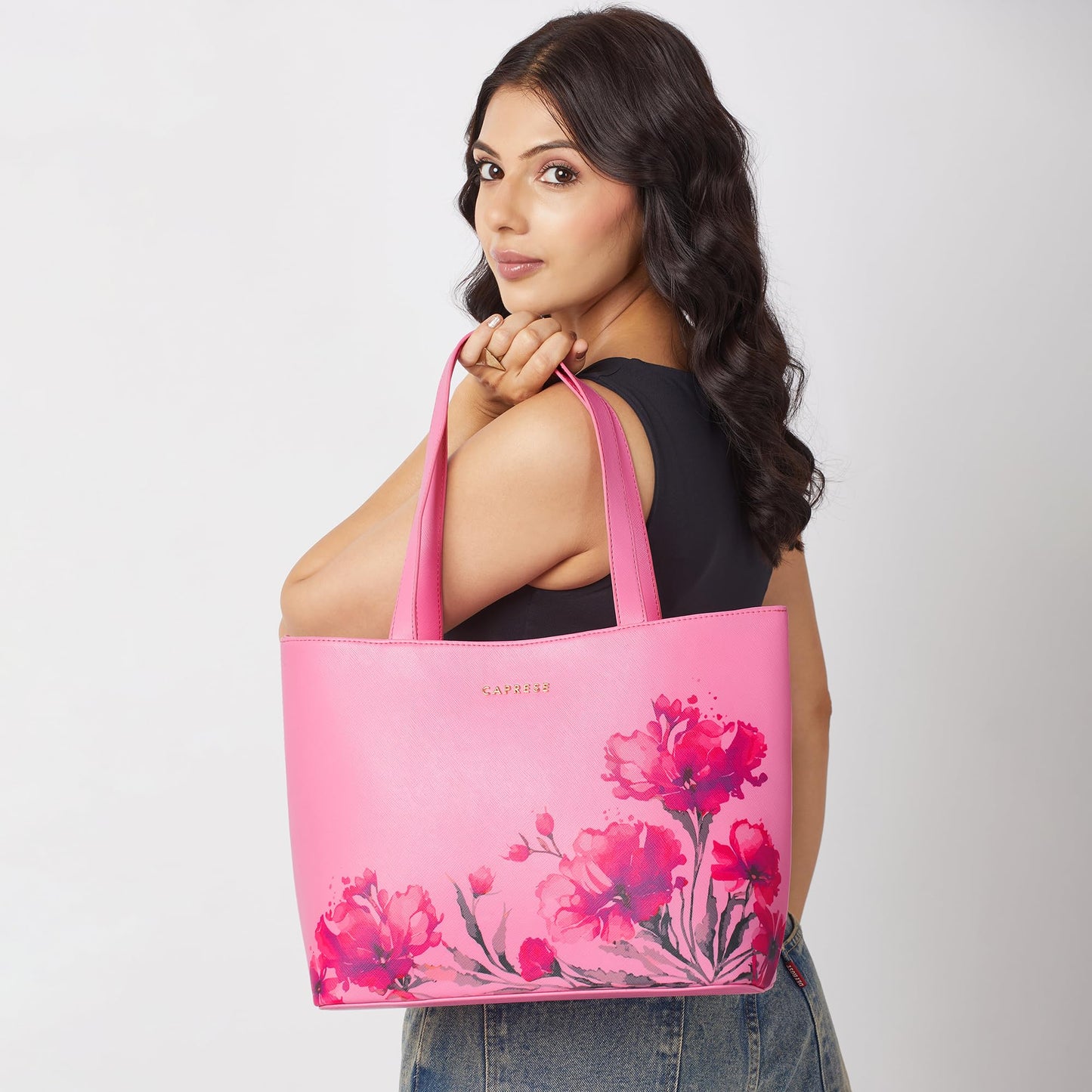 Caprese Chloe Large Floral Tote Bag for Women|Stylish, Durable, Multi-Compartment Design for Work, Travel, Shopping |Comfortable Straps Shoulder Bag, Ideal for Laptop & Essentials (Violet)