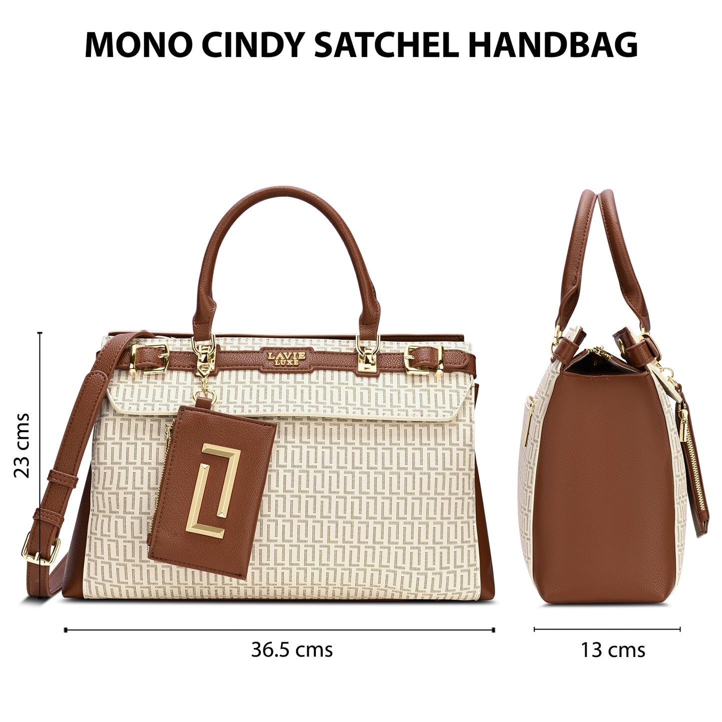 Lavie Luxe Women's Monogram Cindy Horizontal Satchel Bag | Satchel Handbag For Work | Ladies Purse | Stylish Shoulder Bag | Gift For Women