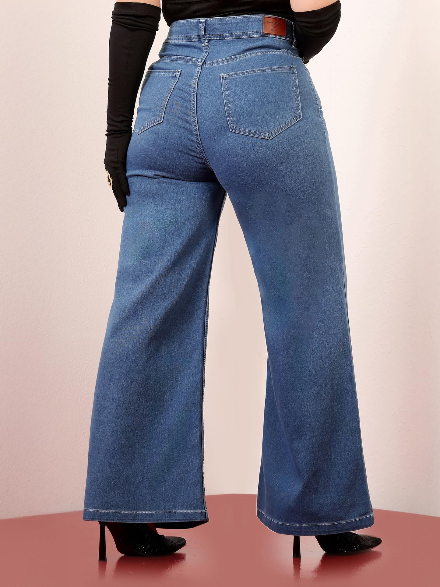 Miss Chase A+ Women's Wide Leg High Rise Regular-Length Stretchable Denim Jeans (APSS23DEN12-53-886-28, Indicolite Blue, 28)