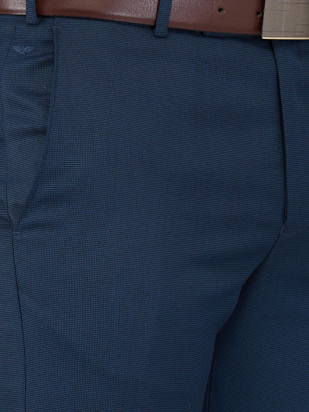 Park Avenue Men Regular Fit Structure Pattern Poly Viscose Blend Mid Rise Flat Front Formal Trouser (Size: 32)-PMTX07634-P8, Blue