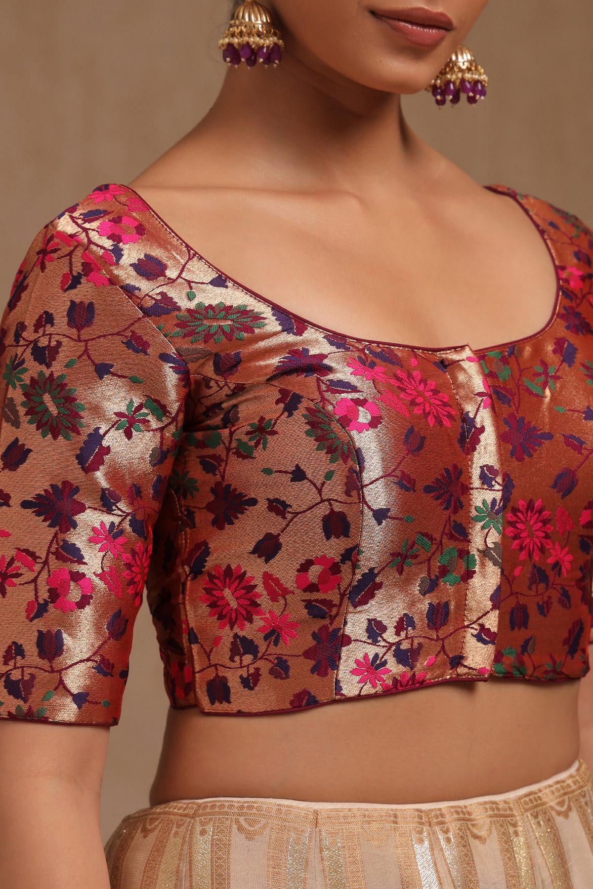 Soch Womens Wine Tussar Floral Print Padded Blouse