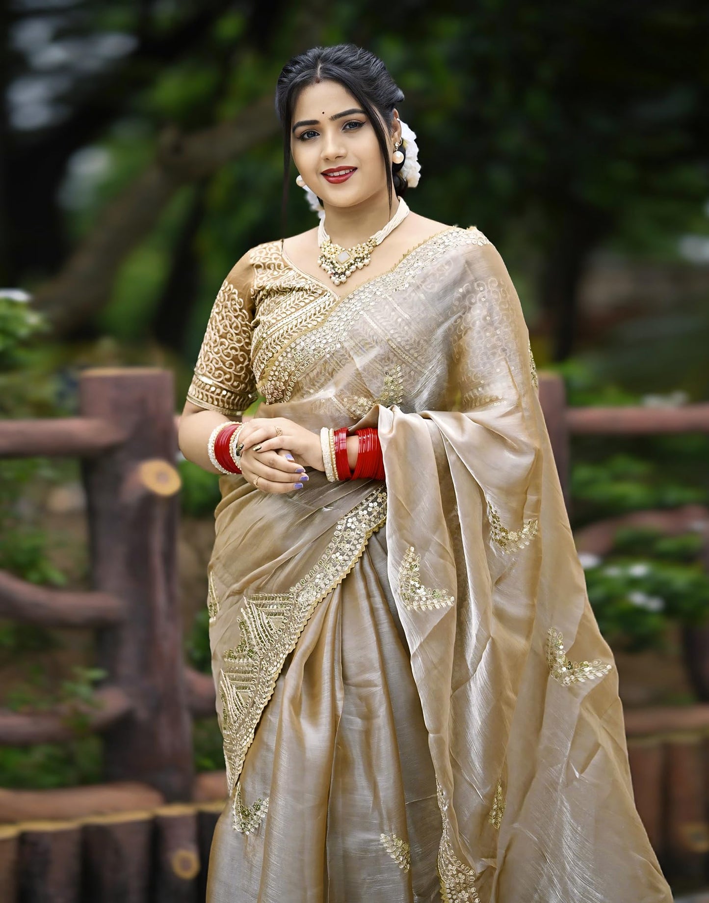SIRIL Women's Silk Embroidered Saree With Unstitched Blouse Piece(4218S6634-Beige)