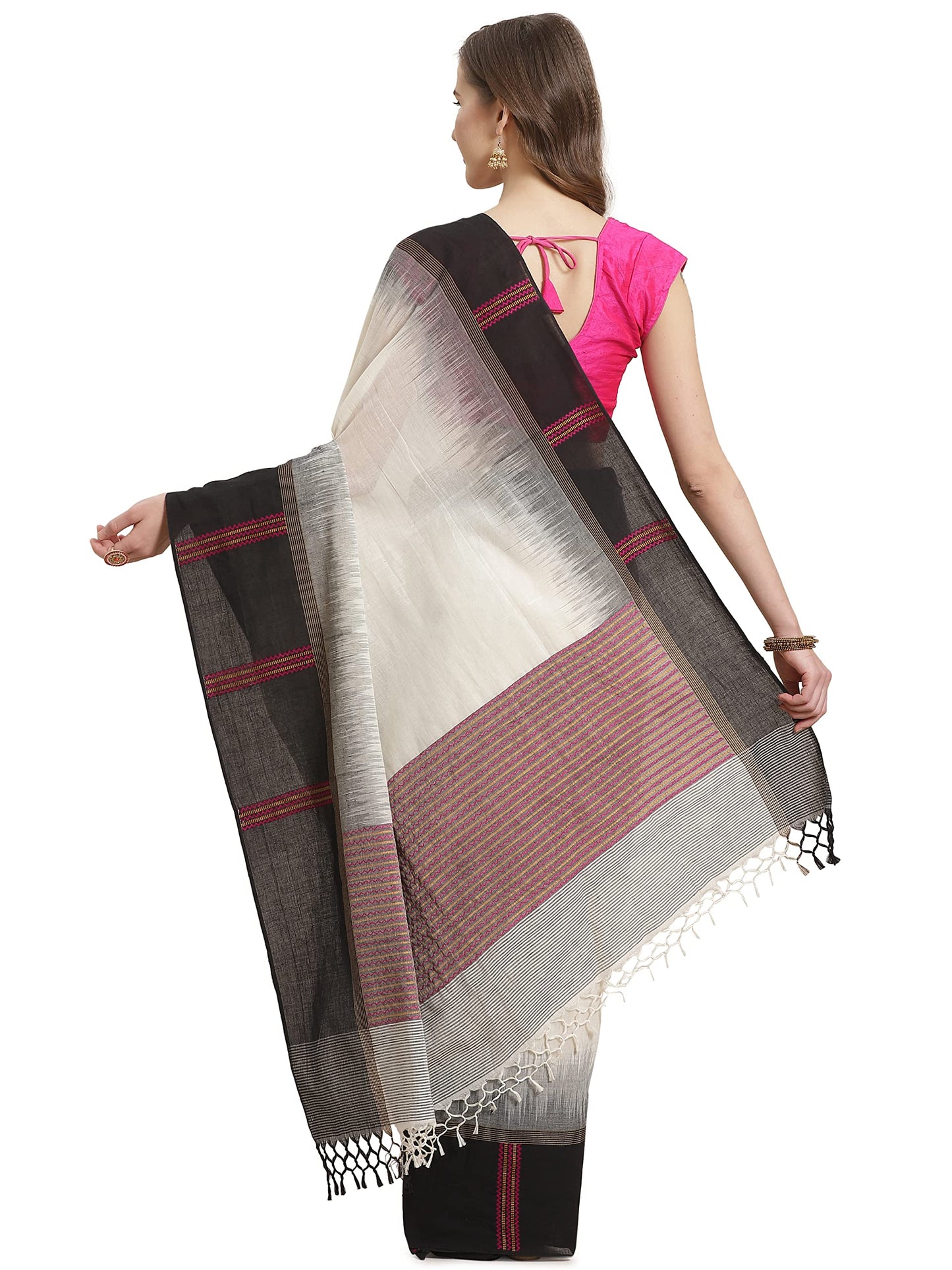 Aditri Women's Handloom Khadi Cotton Saree with Running Blouse (Multicolored)