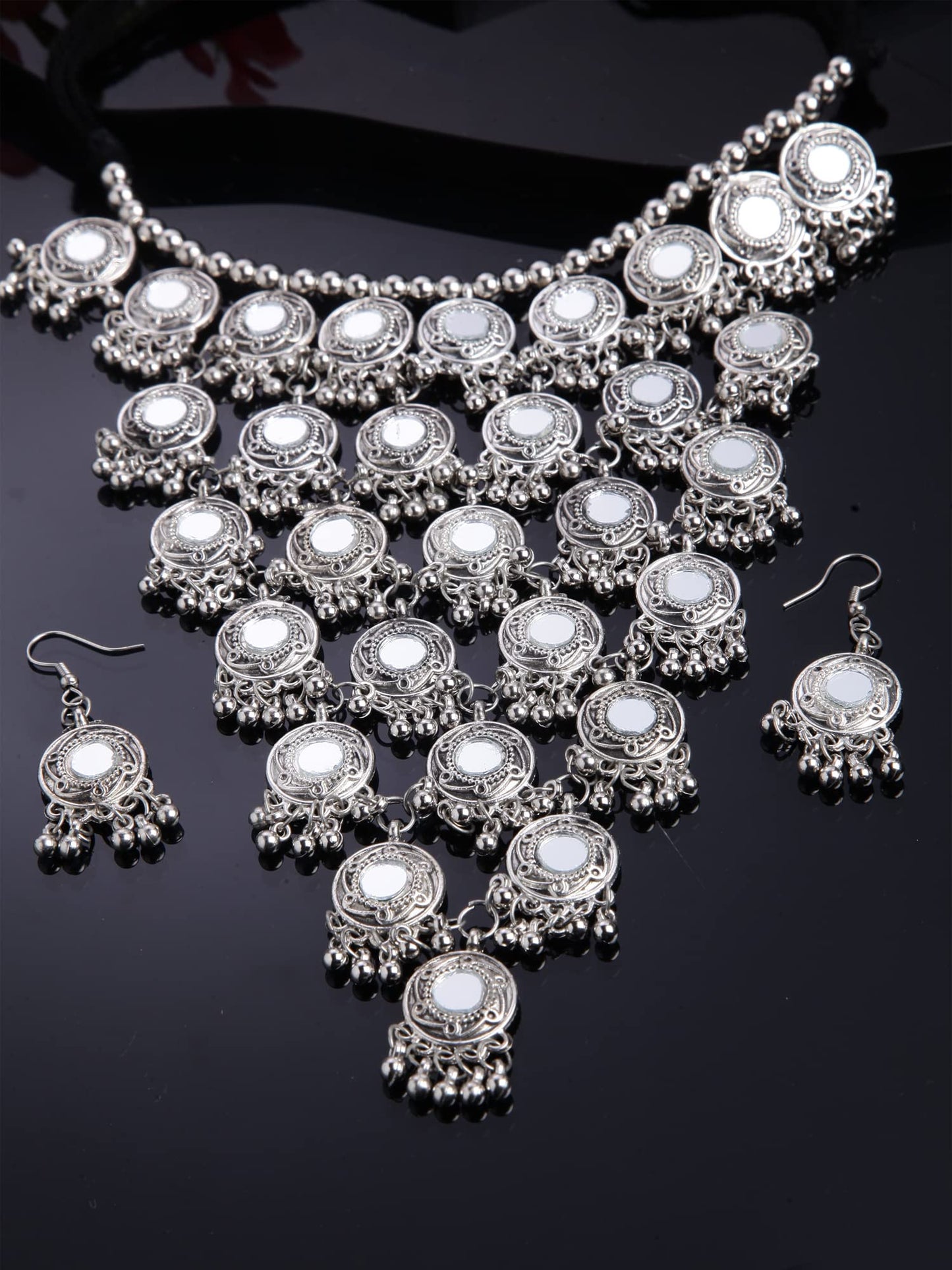 Shining Diva Fashion Latest Stylish Traditional Oxidised Silver Necklace Jewellery Set for Women (13115s)