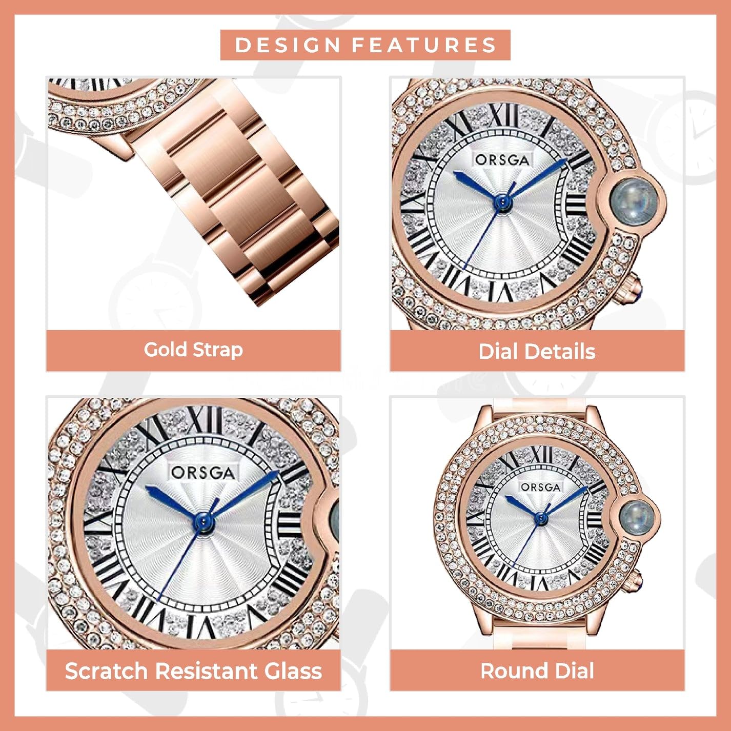 ORSGA Stainless Steel Women Watches Esque Watch For Women - Analog Wrist Ladies Watch Stylish Rose Gold White Dial Latest&Unique Watches Women