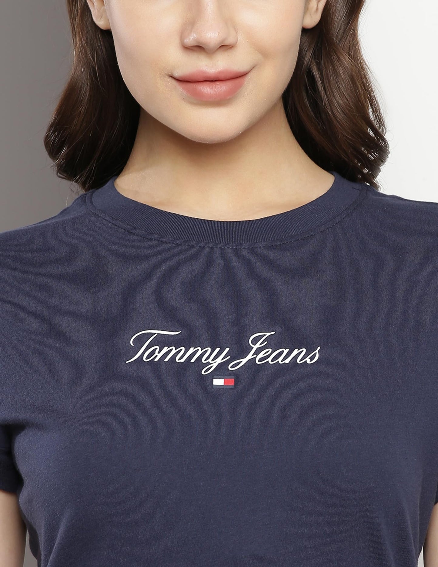 Tommy Hilfiger Blue Cotton Printed Round Neck Short Sleeves Slim Fit Women T-Shirt (F23JWKT056) Size-XXS