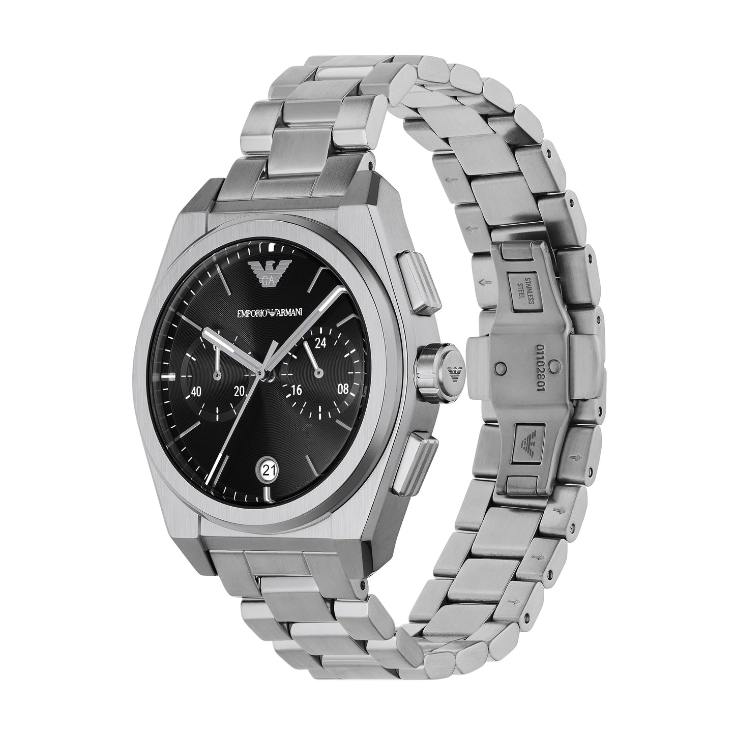 Emporio Armani Stainless Steel Analog Black Dial Men Watch-Ar11560, Silver Band