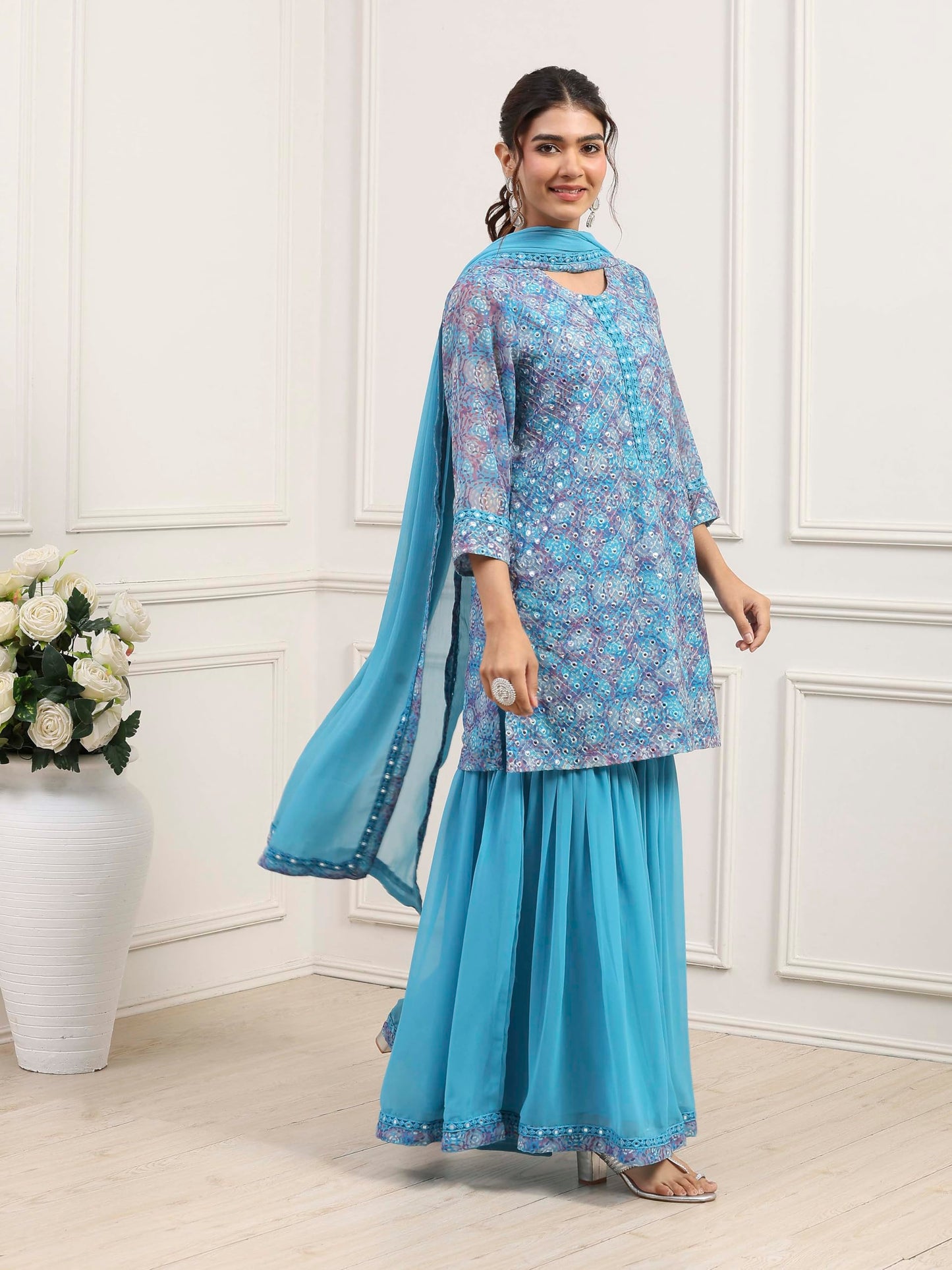 Biba Women Turquoise Polyester Straight Suit Set_38