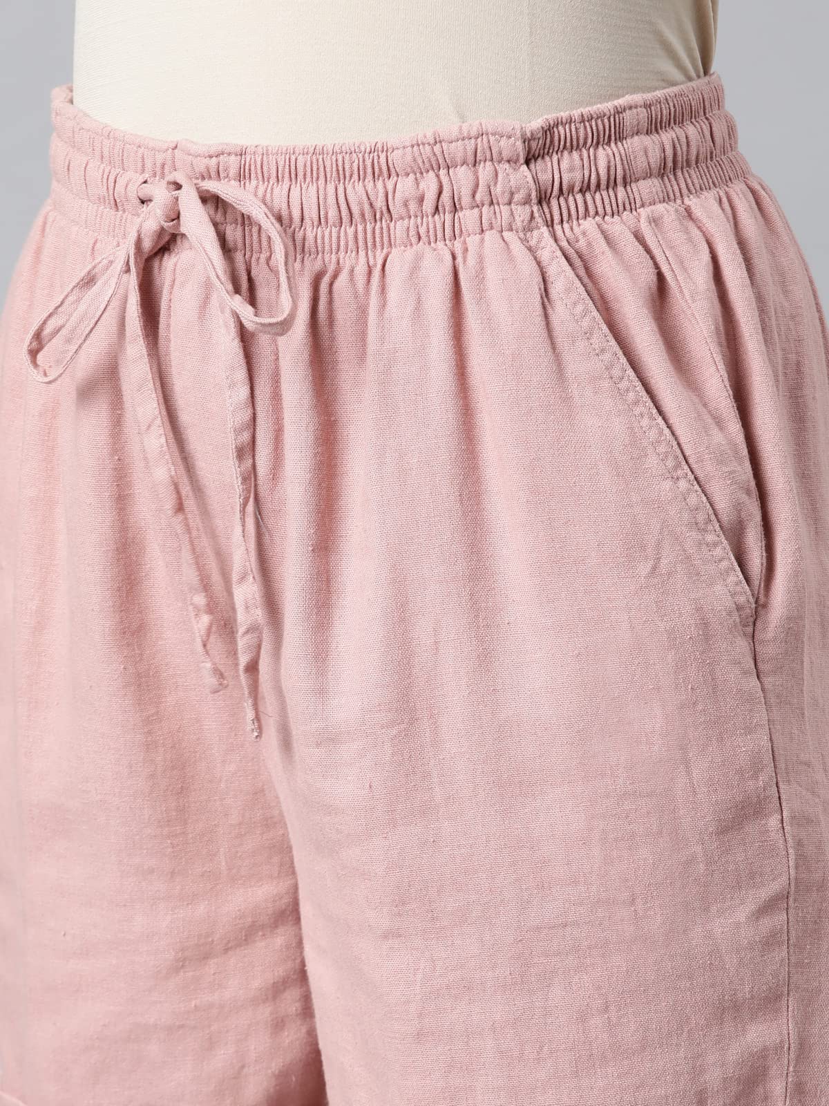 GO COLORS Women Medium Pinks High Rise Solid Linen Linen Shorts - L
