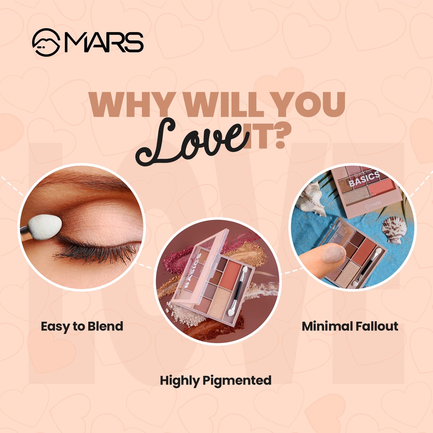MARS Back To Basics All-In-One Face Palette With Free Applicator | 8 Eyeshadows With Blusher And Highlighter | Highly Pigmented | Beginner Friendly (14.4G) (Shade-02), Natural