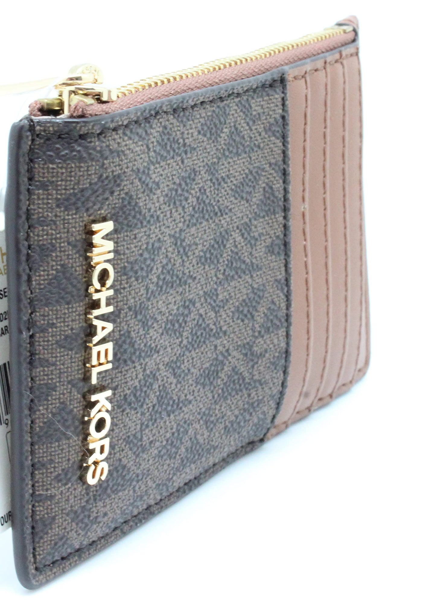 Michael Kors Jet Set Travel Top Zip Card Case Wallet Coin Pouch Brown