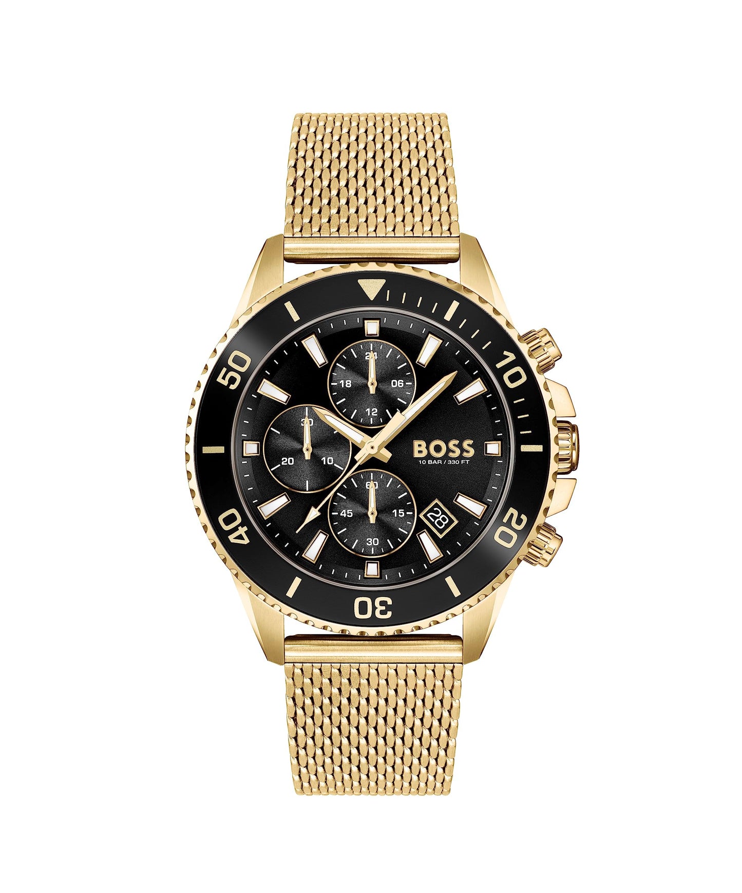 BOSS Admiral Qtz Fashion Chrono Black Round Dial Men's Watch|Ionic Plated Thin Gold Steel Material|Gold Color Band - 1513906