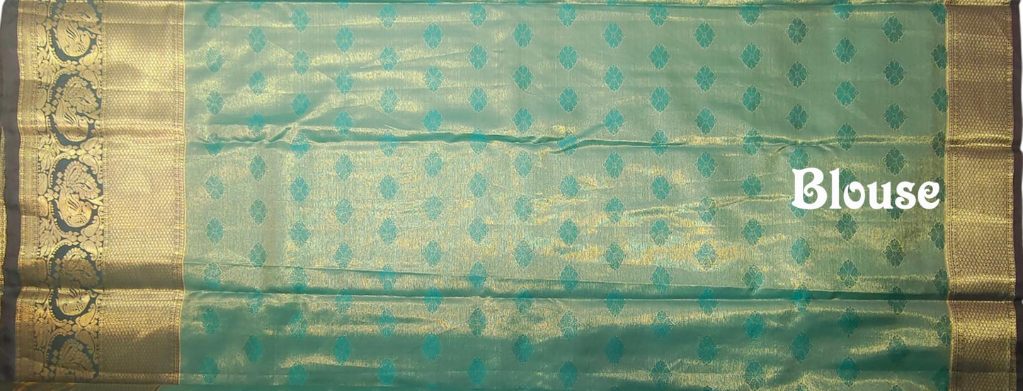VFCollections Women's Kanchipuram Silk Pure Pattu Sarees With Blouse (Green)
