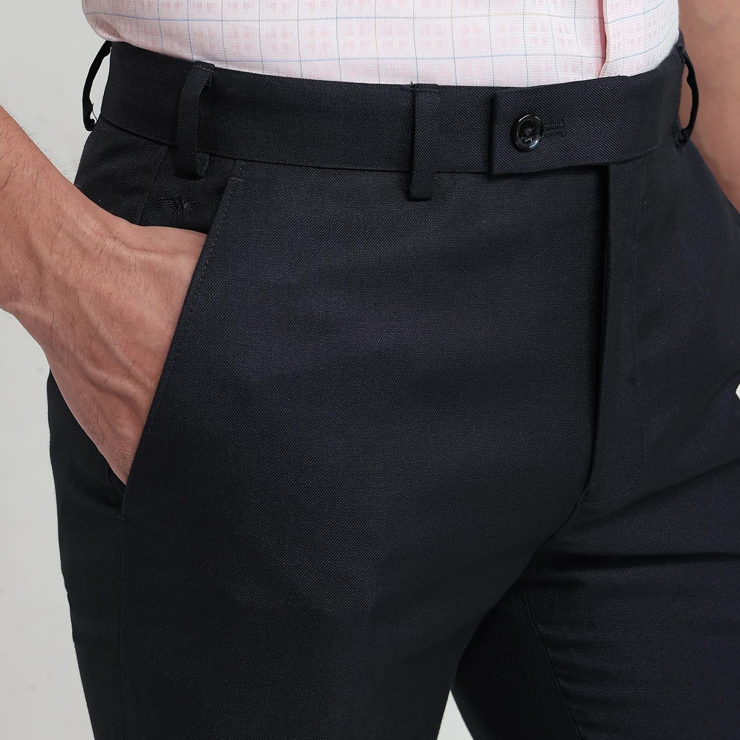 Park Avenue Men Slim Fit Solid Pattern Poly Viscose Blend Flat Front Formal Trouser Blue