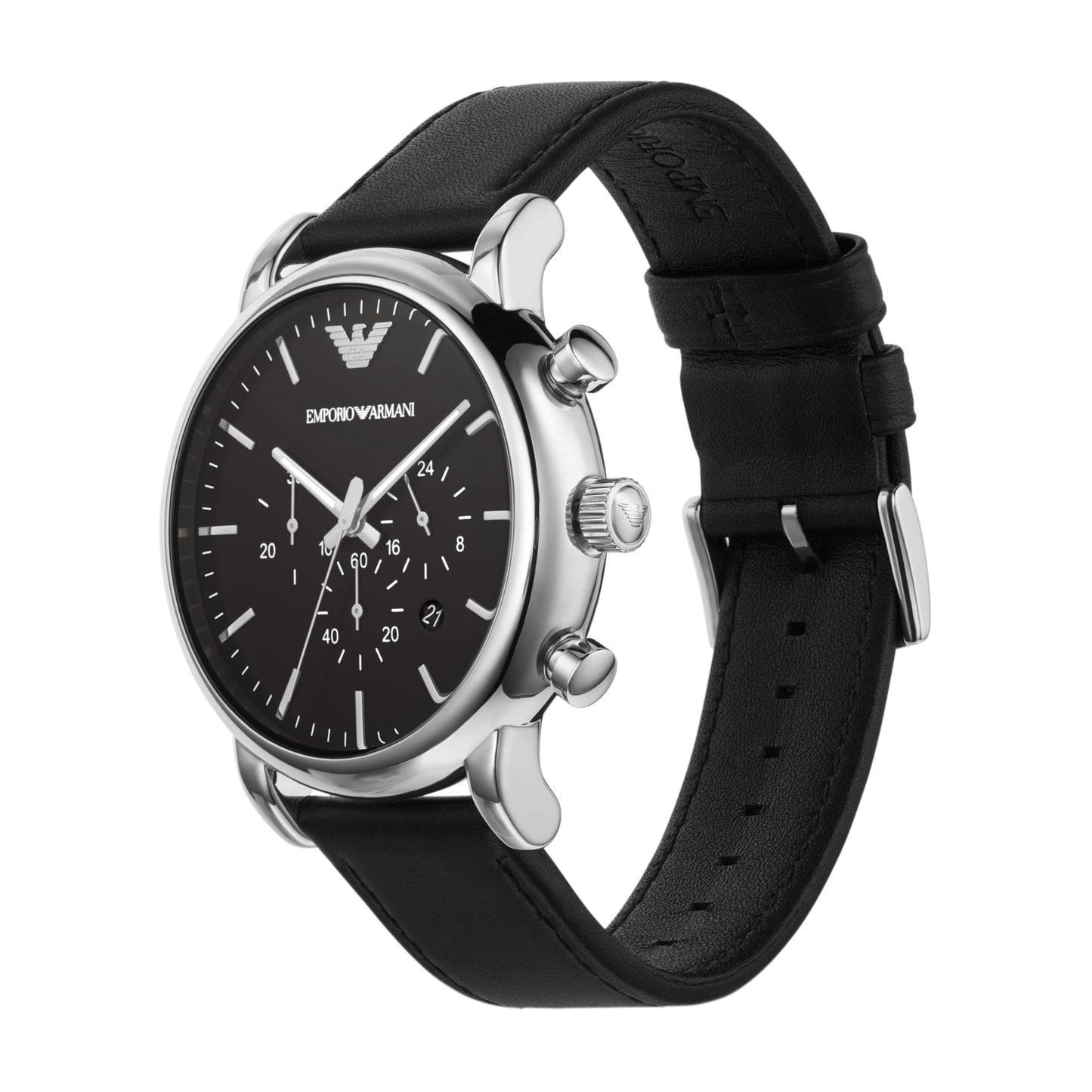 Emporio Armani Leather Chronograph Black Dial Men Analog Watch - Ar1828, Black Band