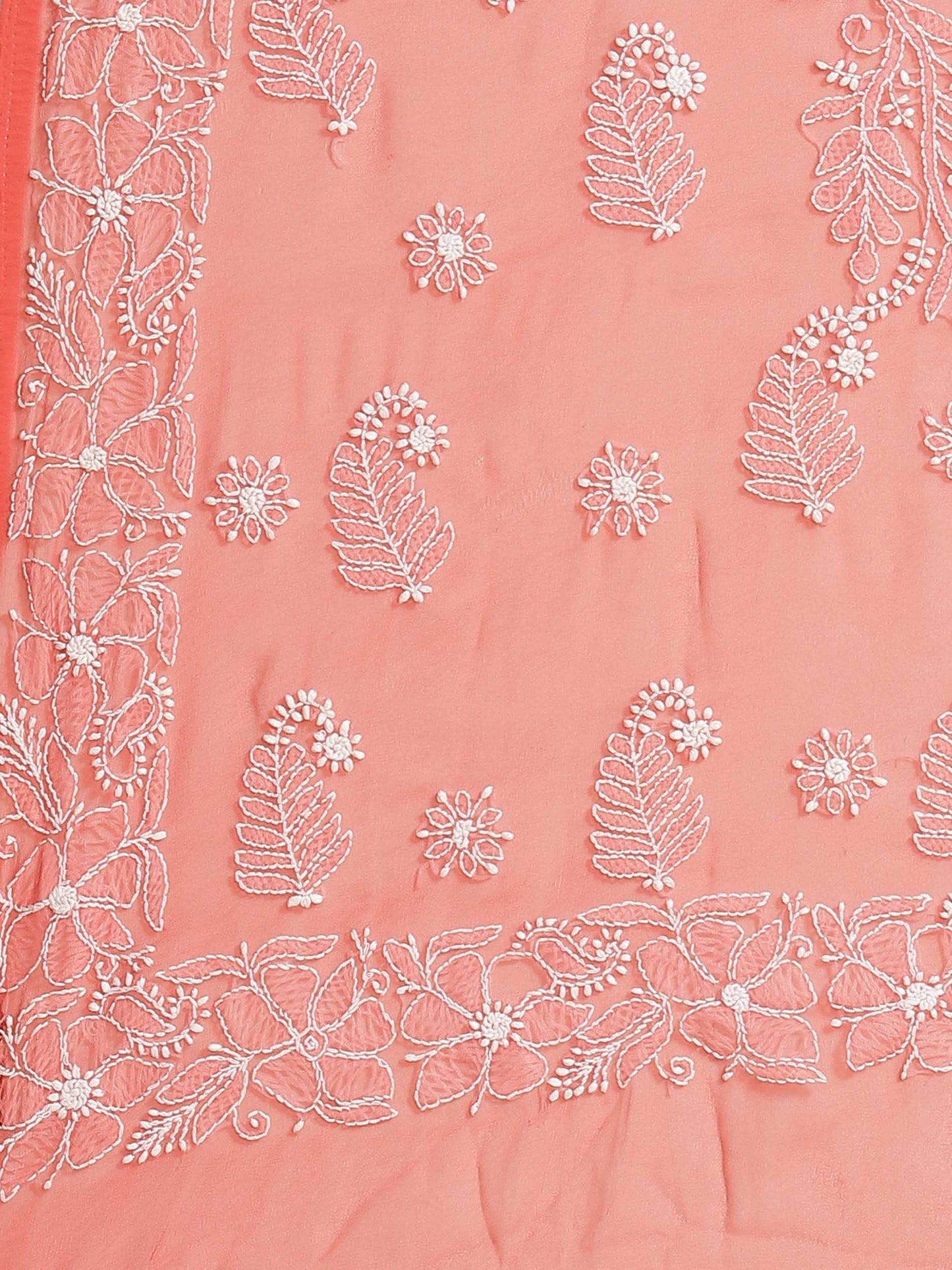 Ada Hand Embroidered Lucknowi Chikankari Work Women's Georgette Saree with Blouse Piece A204916 Carrot Pink