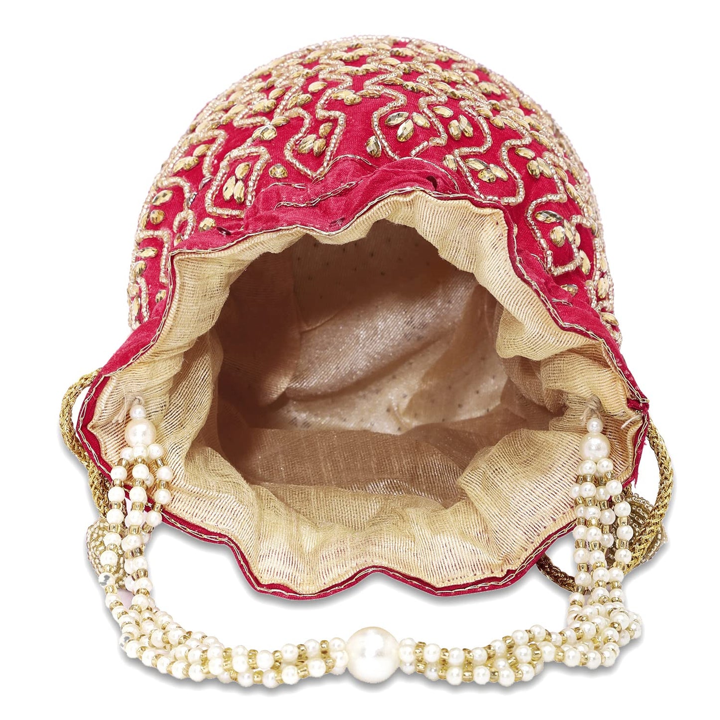 Peora Embroidered Potli Bag for Women Handmade Ethnic Purse Evening Handbags Stylish Bridal Fashion Clutch Bag Gift for Girls (Red, P88R)