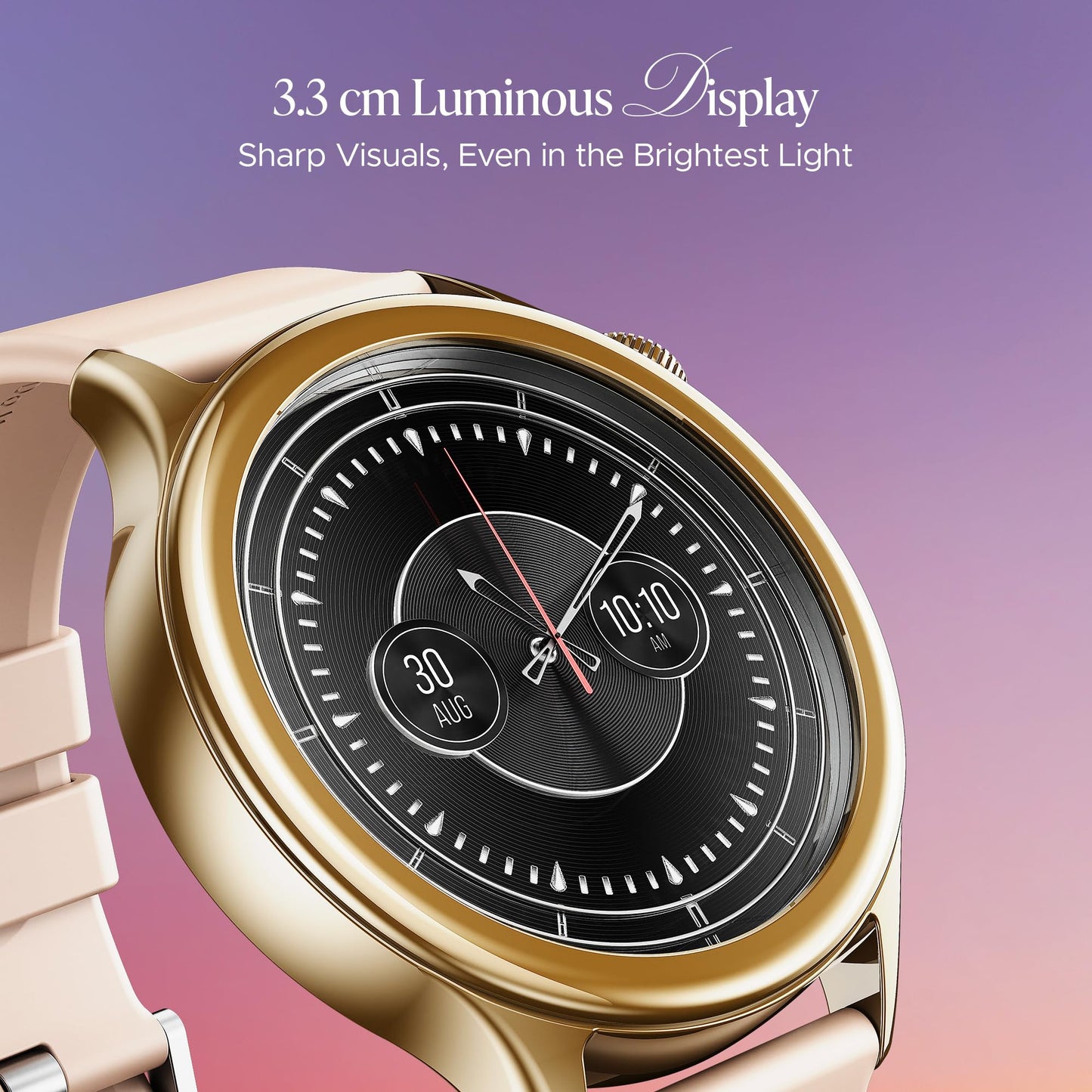 Boat Enigma Daze Women's Luxury Smart Watch w/ 1.3”(3.3cm) AuraVue Display w/ 20% Higher Brightness, Emergency SOS, Female Wellness Tracking, BT Calling, smart Watch for Women Latest (Spring Blossom)