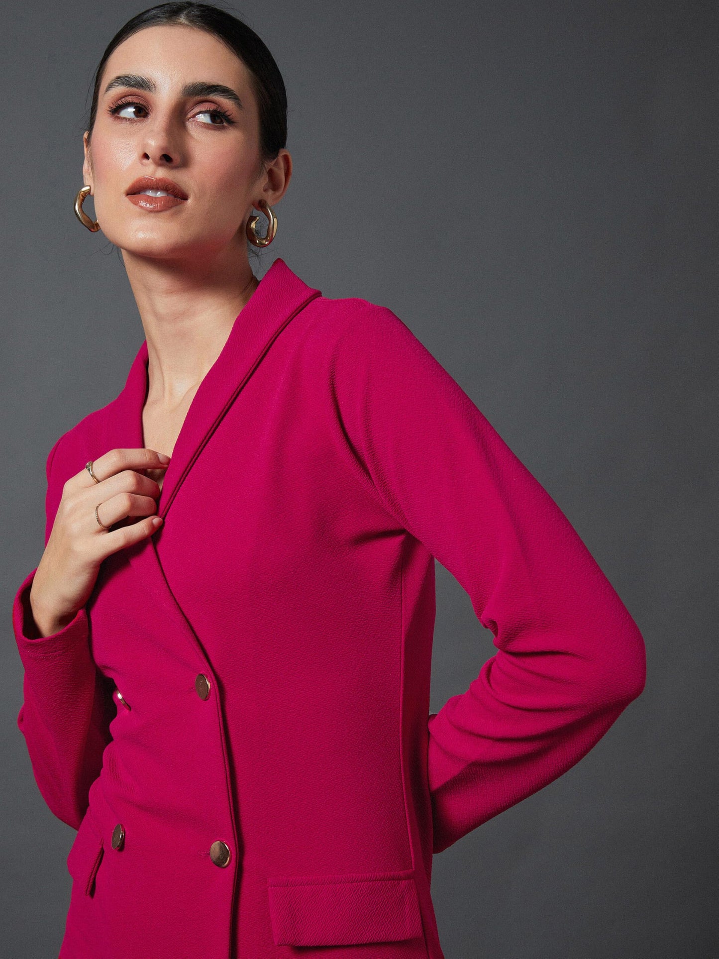 SASSAFRAS worklyf Pink Double Breasted Blazer Dress