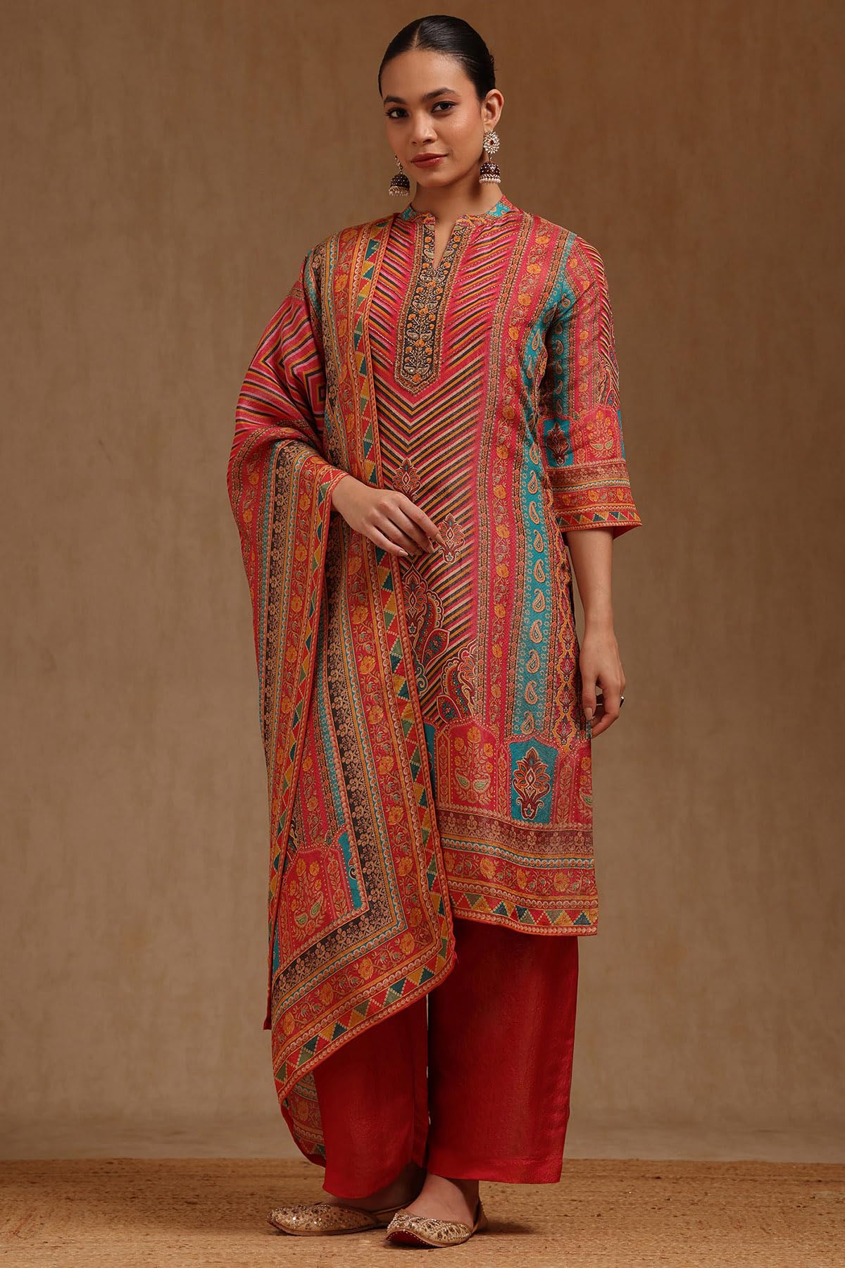 Soch Womens Fuchsia Shimmer Ethnic Salwar Suit With Cutwork