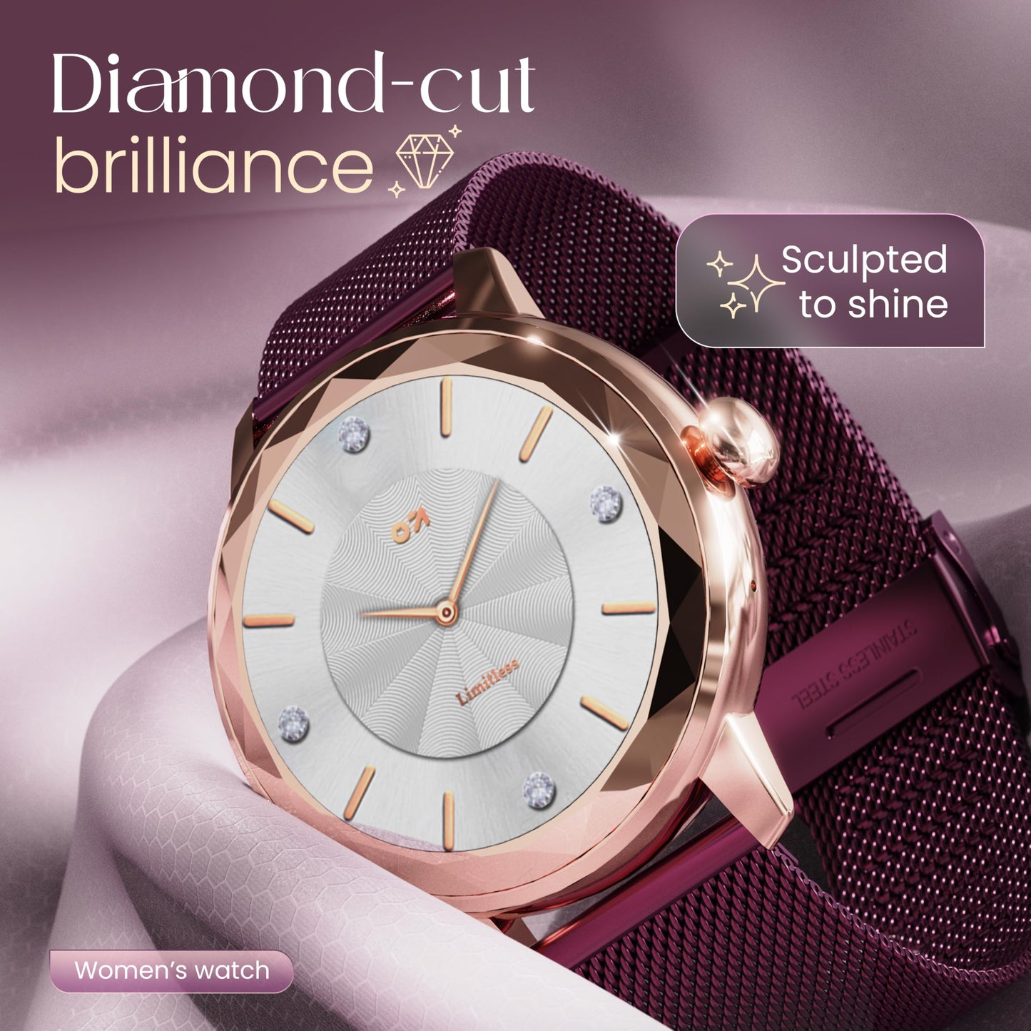 GOBOULT Newly Launched Alora Smart Watch 1.19'' AMOLED Display, BT Calling, Rotating Bezel, 150+Watchfaces, 800 Nits Brightness, AI Voice Assistant, SpO2 Monitoring, 120+ Sports Mode (Red Wine)