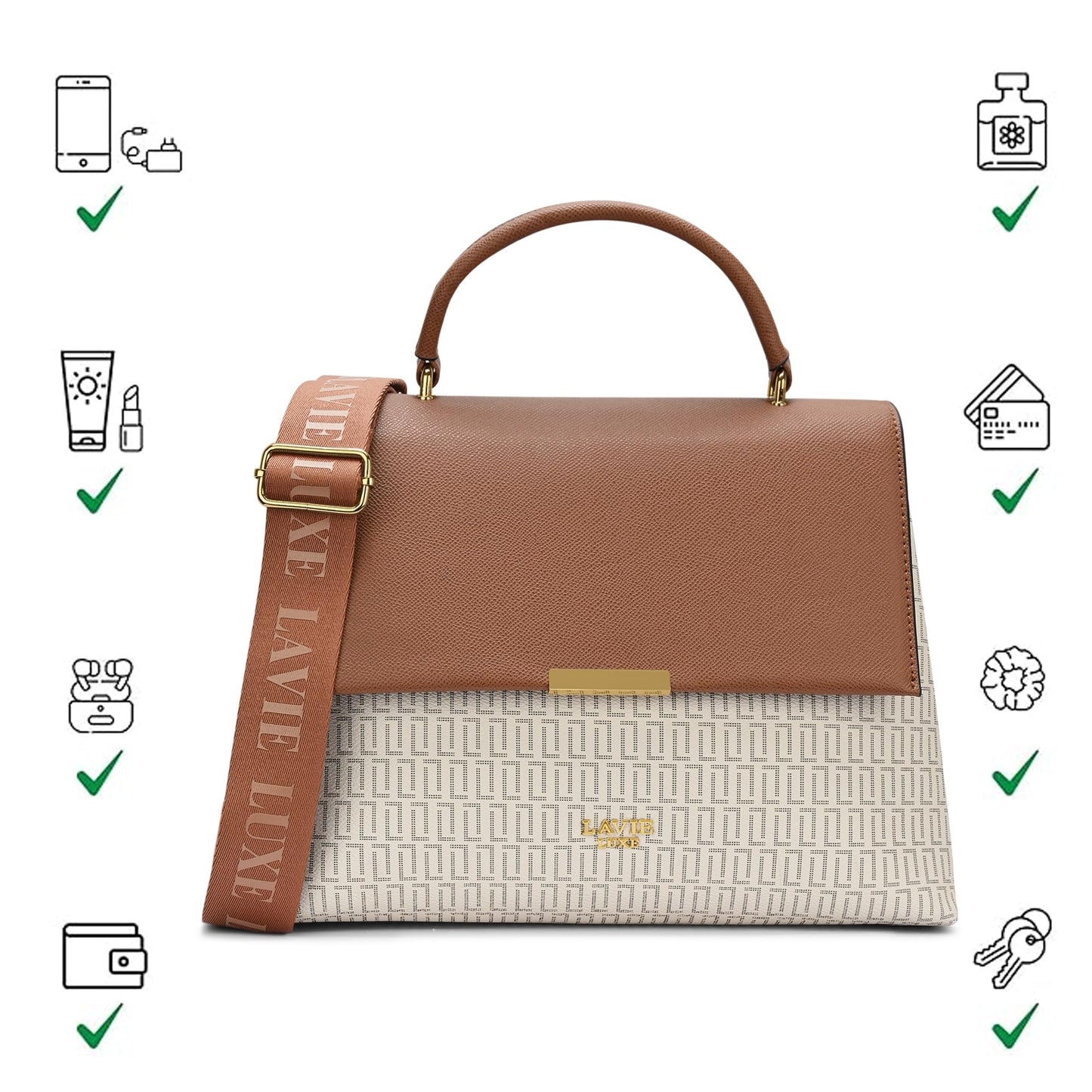 Lavie Luxe Women's Mono Marsh25 Satchel Bag | Satchel Handbag for Work | Ladies purse | Stylish Shoulder Bag | Gift for Women