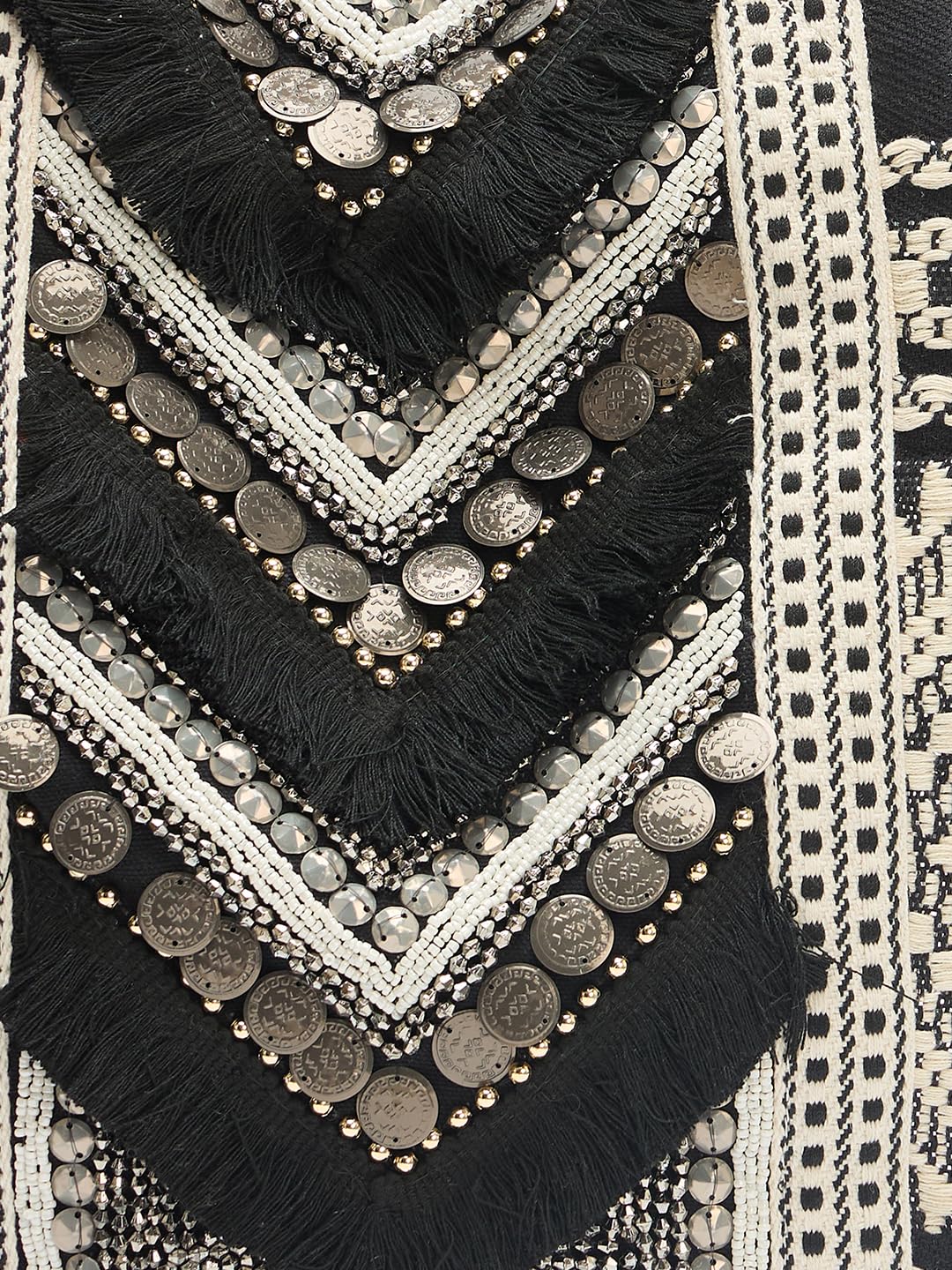 PRIMROSE Boho Beach Tote Bag (Black and Beige)