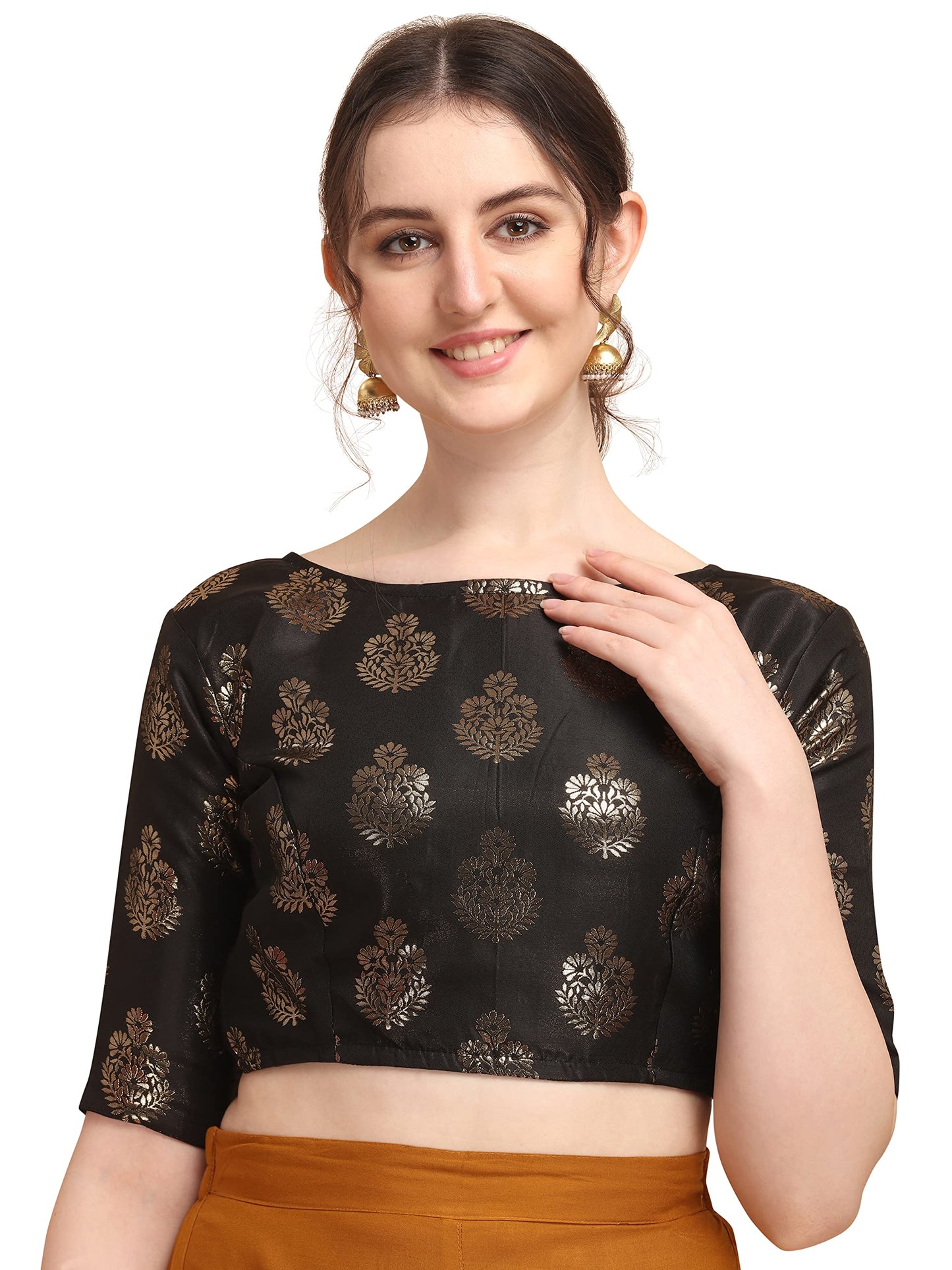 OOMPH! Women's Art Silk Solid Half Sleeve Blouse (rbbl167xl_Jet Black_XL)