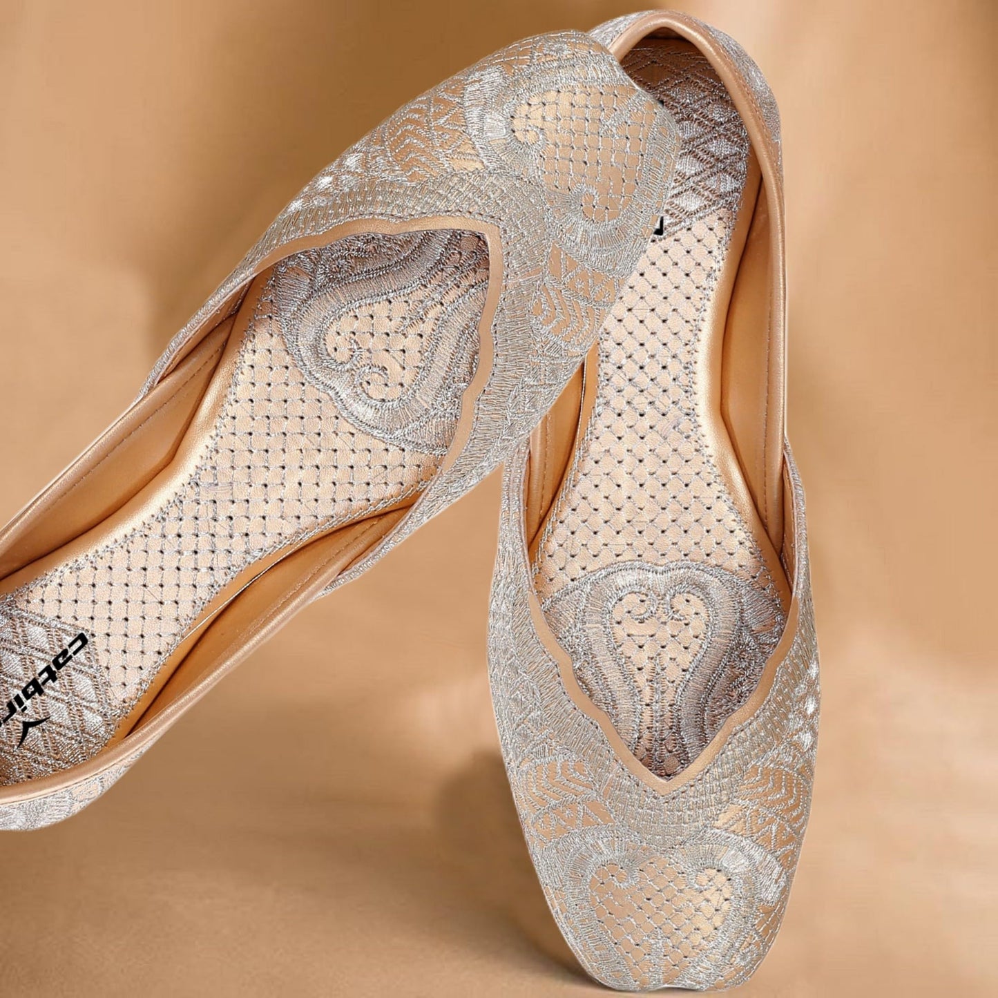 CatBird Women's Golden Embroidered Traditional Flats Punjabi Jutis 6 UK