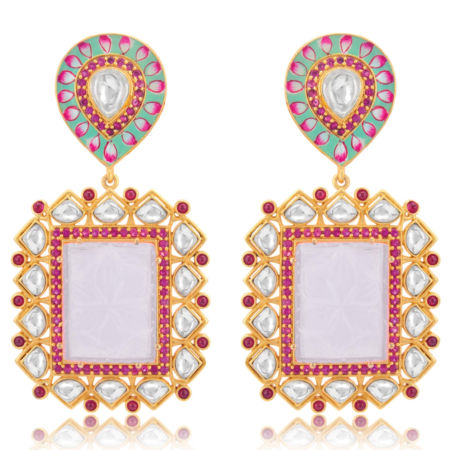 Peora Gold Plated Meenakari Crystal Kundan Dangle Earrings for Women