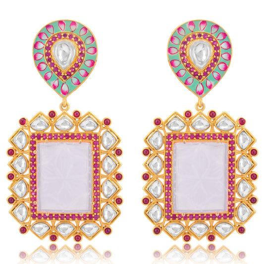 Peora Gold Plated Meenakari Crystal Kundan Dangle Earrings for Women