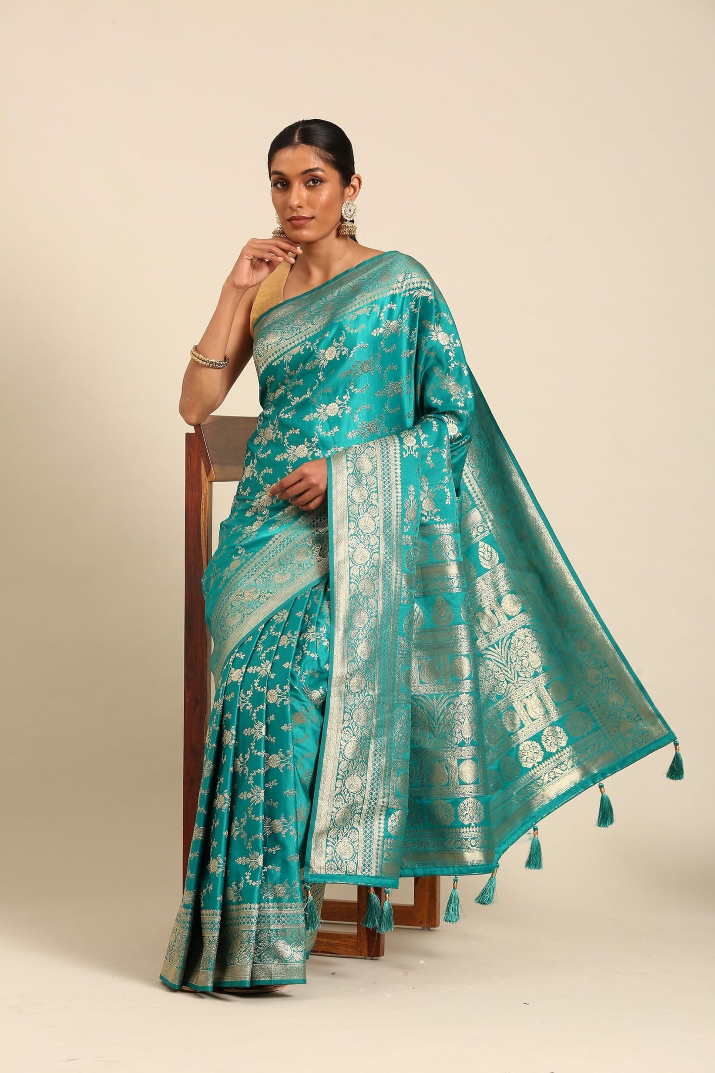 MOHEY Women's Rama Green Art Silk Zari Weave Saree (RAMA GREEN)
