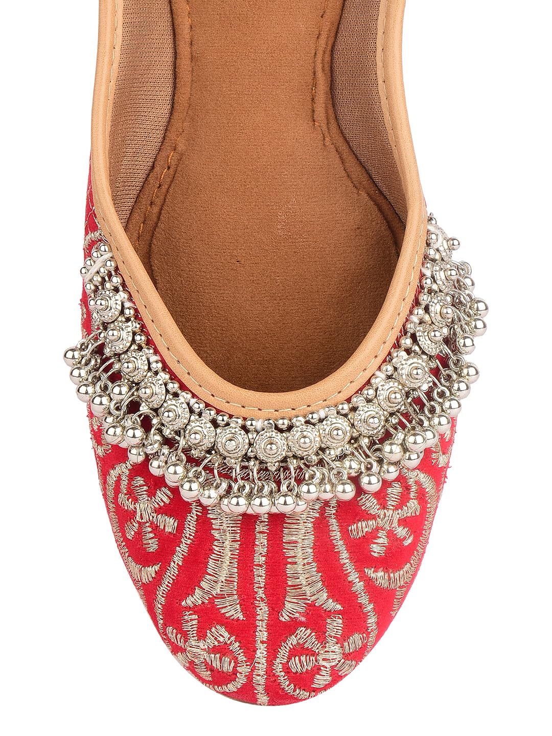DESI COLOUR Flat Footwear/Mojari/Punjabi Jutti/Bellies for Women - Red Embroidered Gungroo (7)