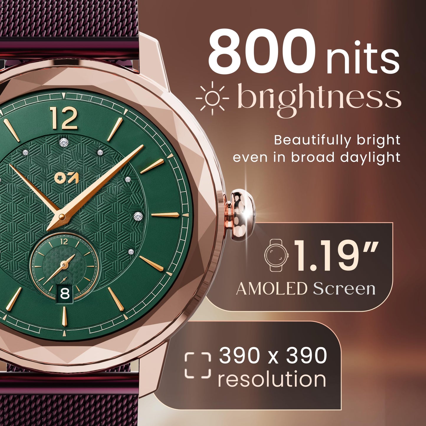 GOBOULT Newly Launched Alora Smart Watch 1.19'' AMOLED Display, BT Calling, Rotating Bezel, 150+Watchfaces, 800 Nits Brightness, AI Voice Assistant, SpO2 Monitoring, 120+ Sports Mode (Red Wine)
