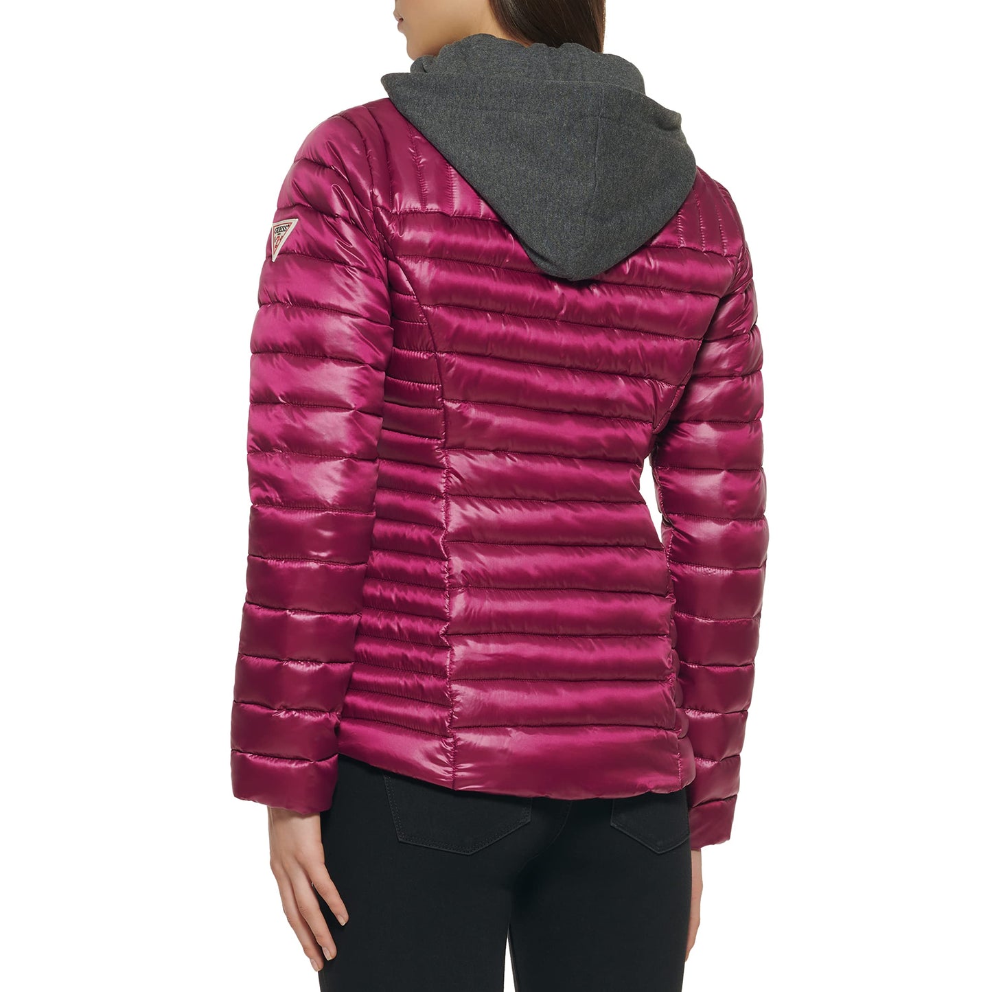 GUESS Women's Hooded Packable Puffer Jacket, Magenta, Small