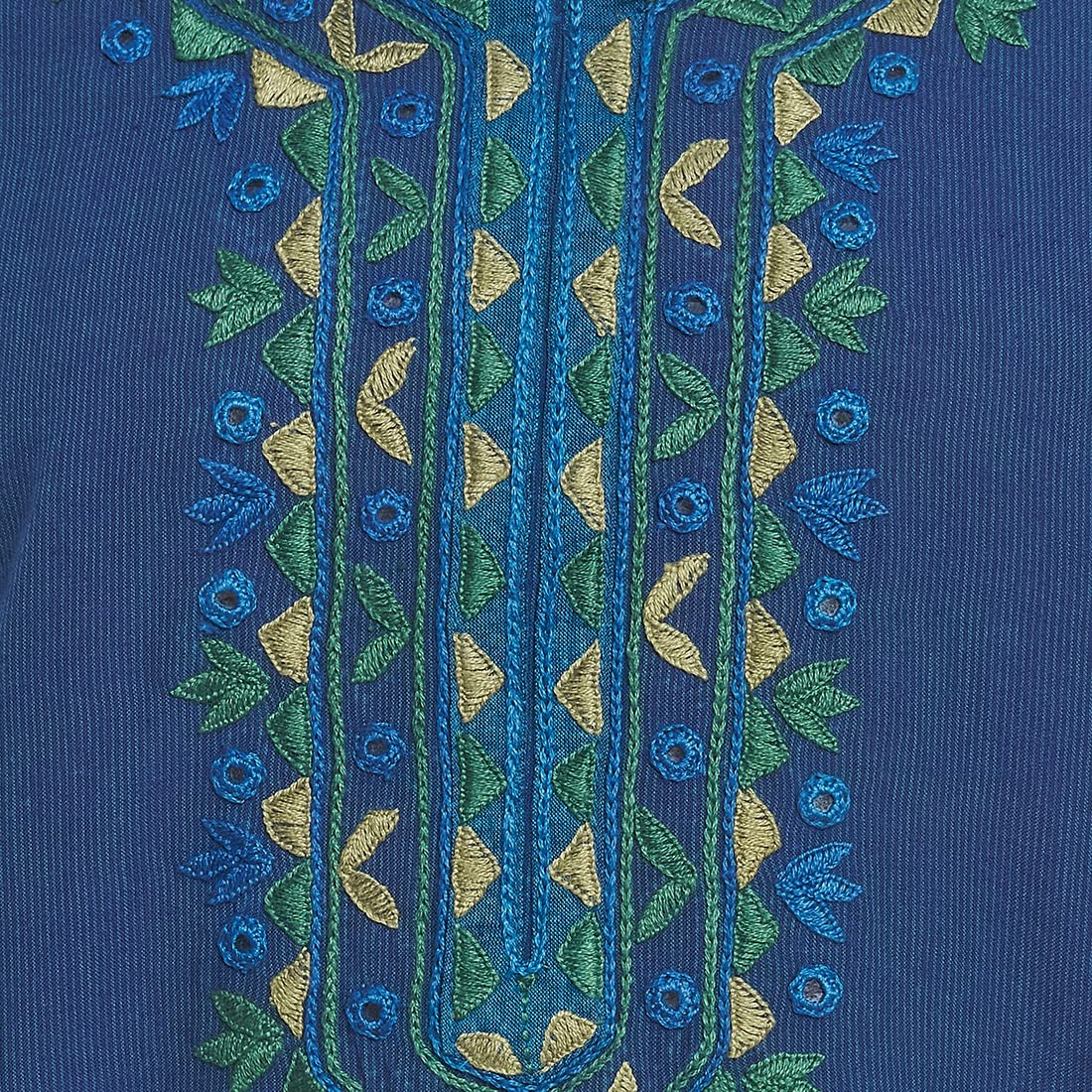 Fabindia Women Cotton Embroidered Long Kurta Blue_S
