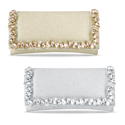 Peora Silver & Gold Clutch Combo Handbags Gift for Women