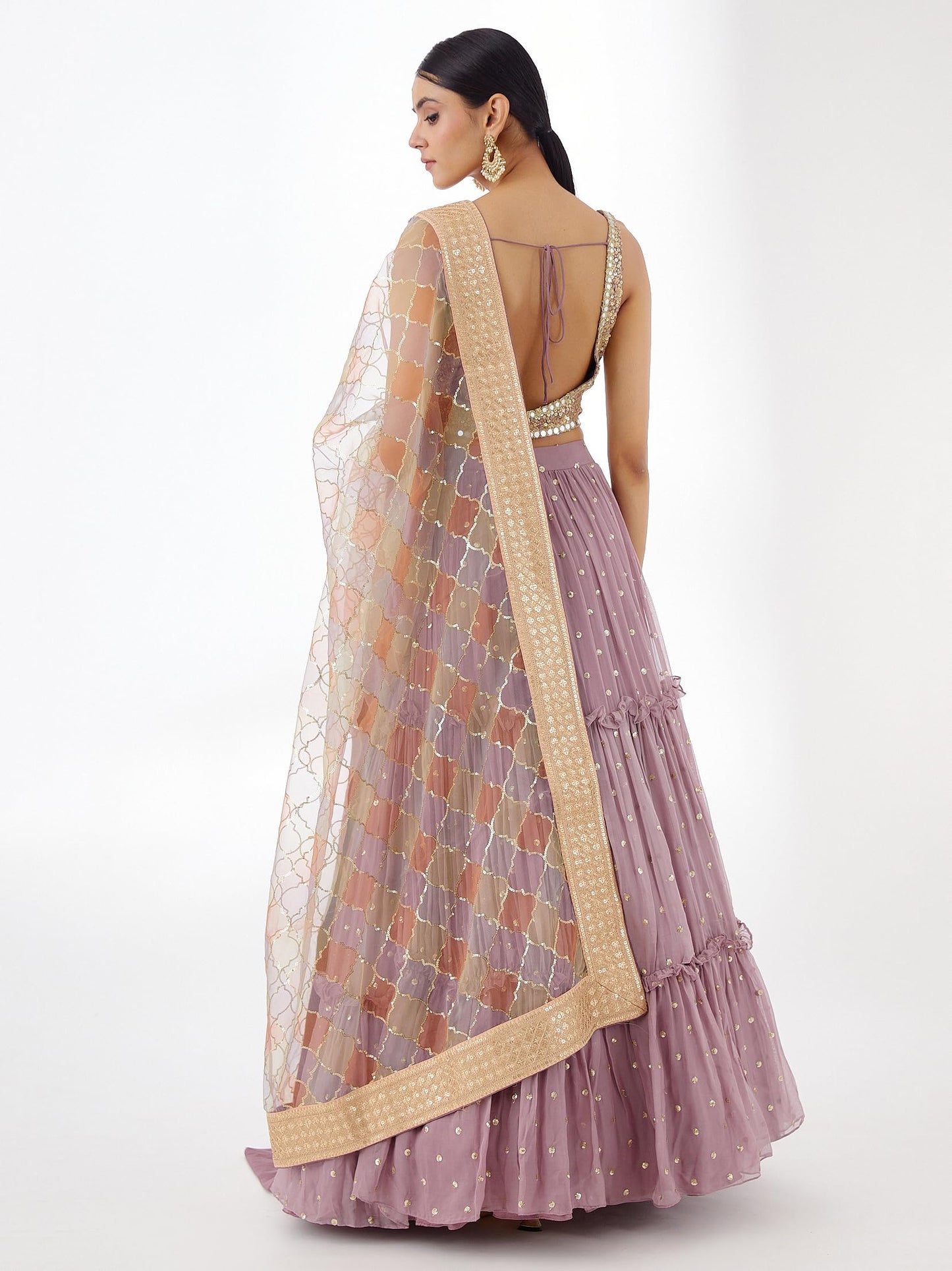 Zeel Clothing Women Georgette Semi stitched Zari Sequins Embroidered Lehenga Choli With Dupatta (5096-Lavender-Latest; Free Size)