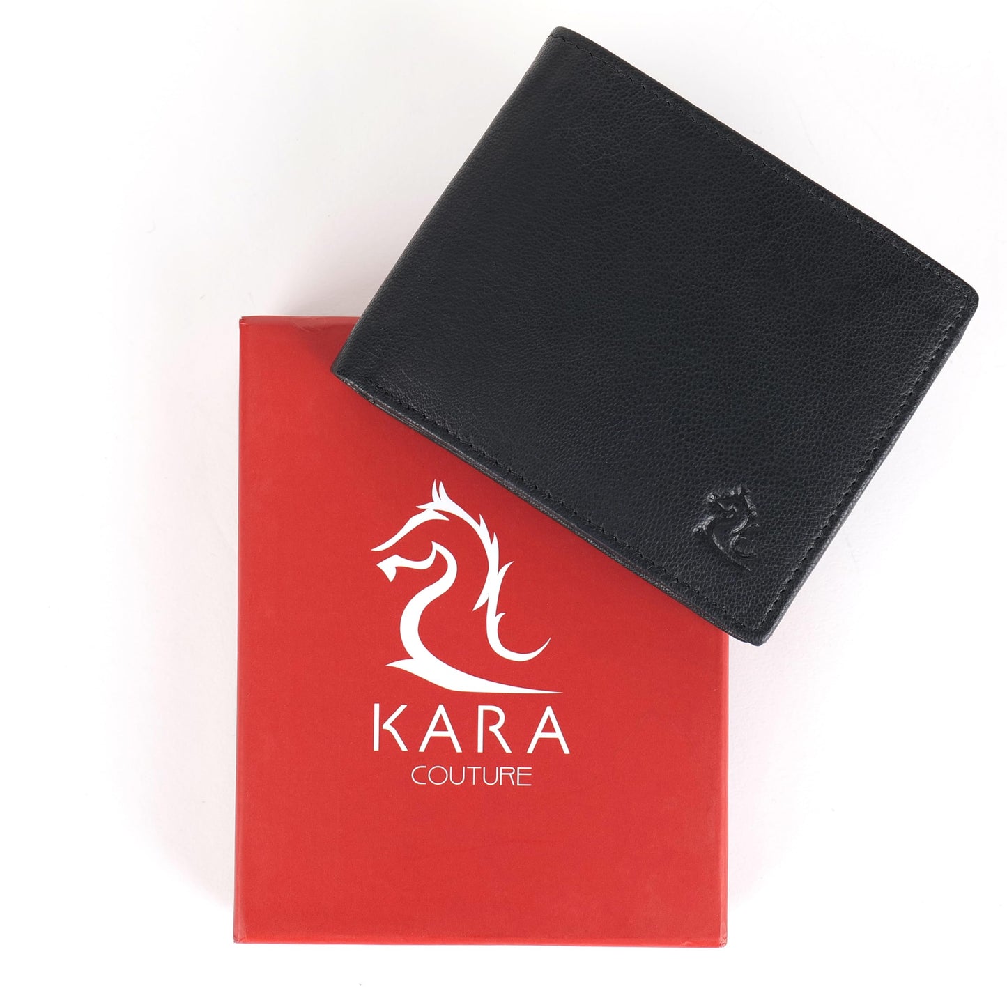 KARA Black Men's Genuine Leather Wallet – Bifold, 2 Cash Compartments, Coin Pocket, 10+ Card Slots, Hidden & Transparent Flip Sections
