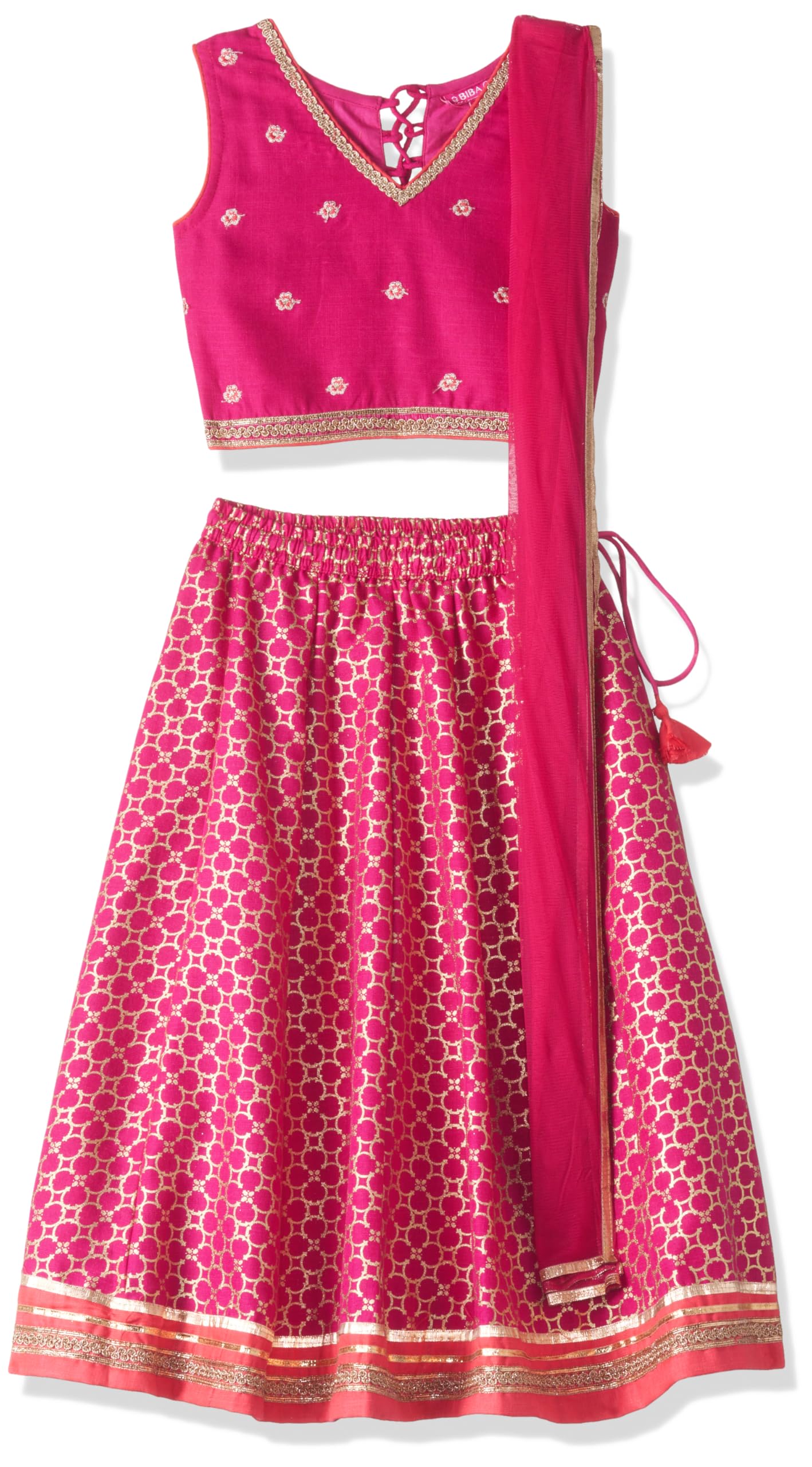 Biba Girl's Polyester Lehenga Set (KWFNFES6388OSS25FUS_Fuchsia_4-5 Year)