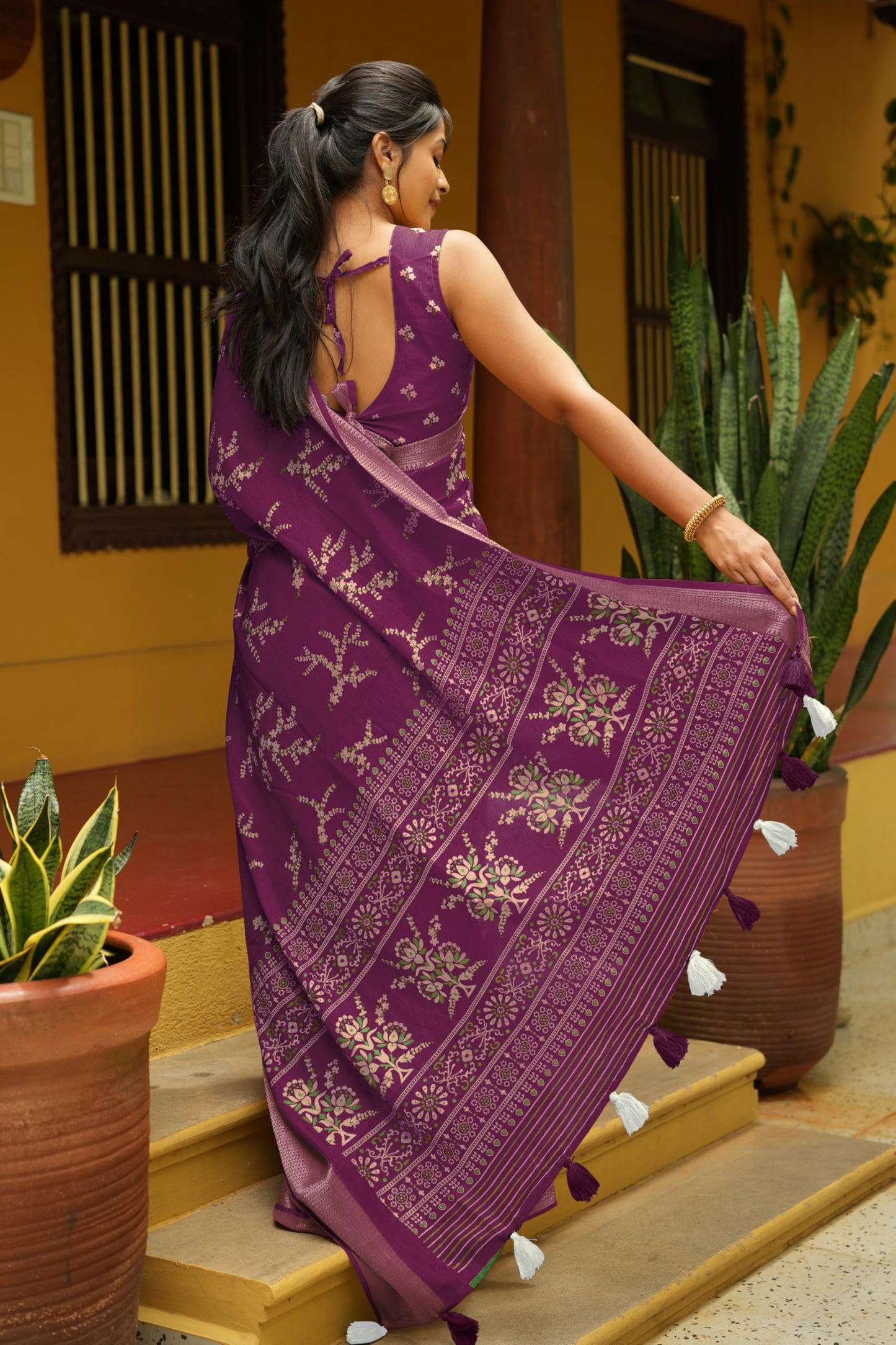 MIRCHI FASHION Women's Cotton Silk Floral Printed Saree with Blouse Piece (50746 - Dark Magenta, Multicolor)