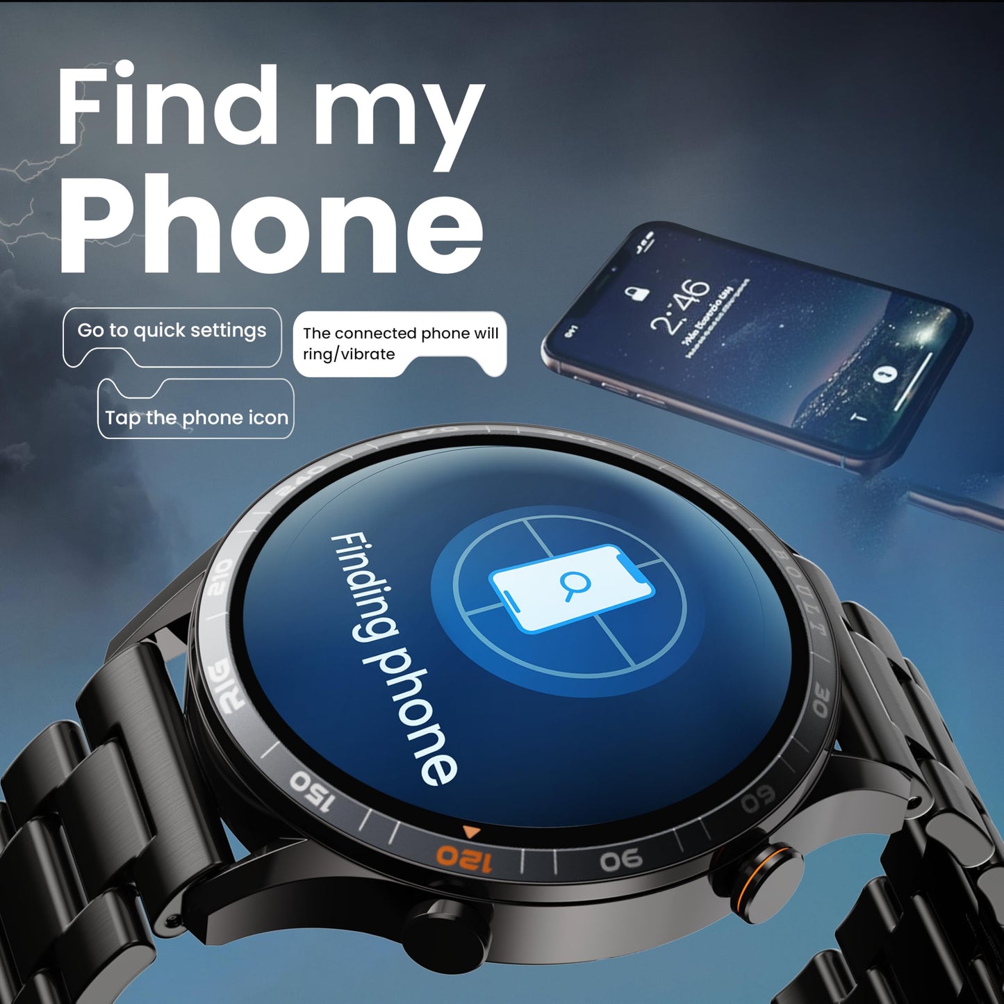 GOBOULT Newly Launched Crown R Pro Smart Watch 1.43''HD AMOLED, BT Calling, Working Crown, Zinc Alloy Frame, 600 Nits Brightness, AI Voice Assistant, SpO2 Monitoring, 120+ Sports Mode (Chrome Rig)
