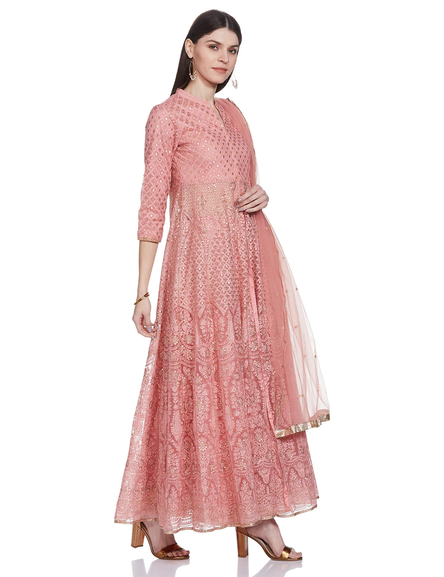 BIBA Women's Synthetic Salwar Suit Set (SKD646336_Dusky Pink_L)